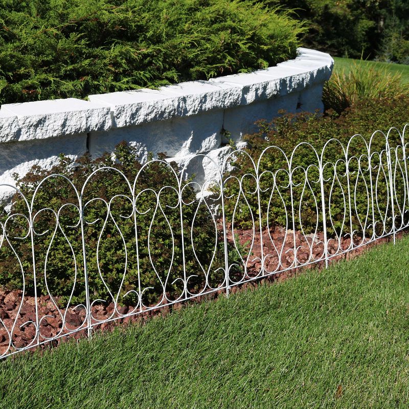 Sunnydaze Outdoor Lawn and Garden Metal Traditional Style Decorative Border Fence Panel Set - 10' - White - 5pk