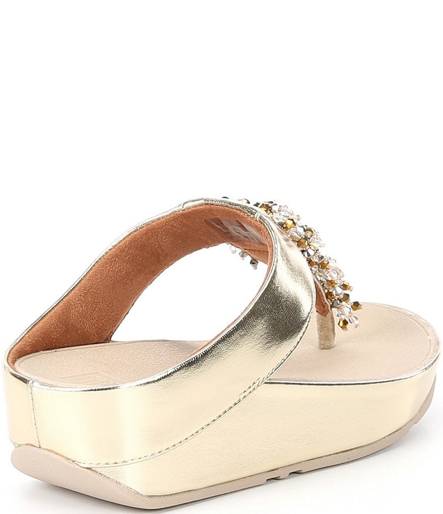 FitFlop Rumba Beaded Fringe Detail Toe-Post Wedge Sandals