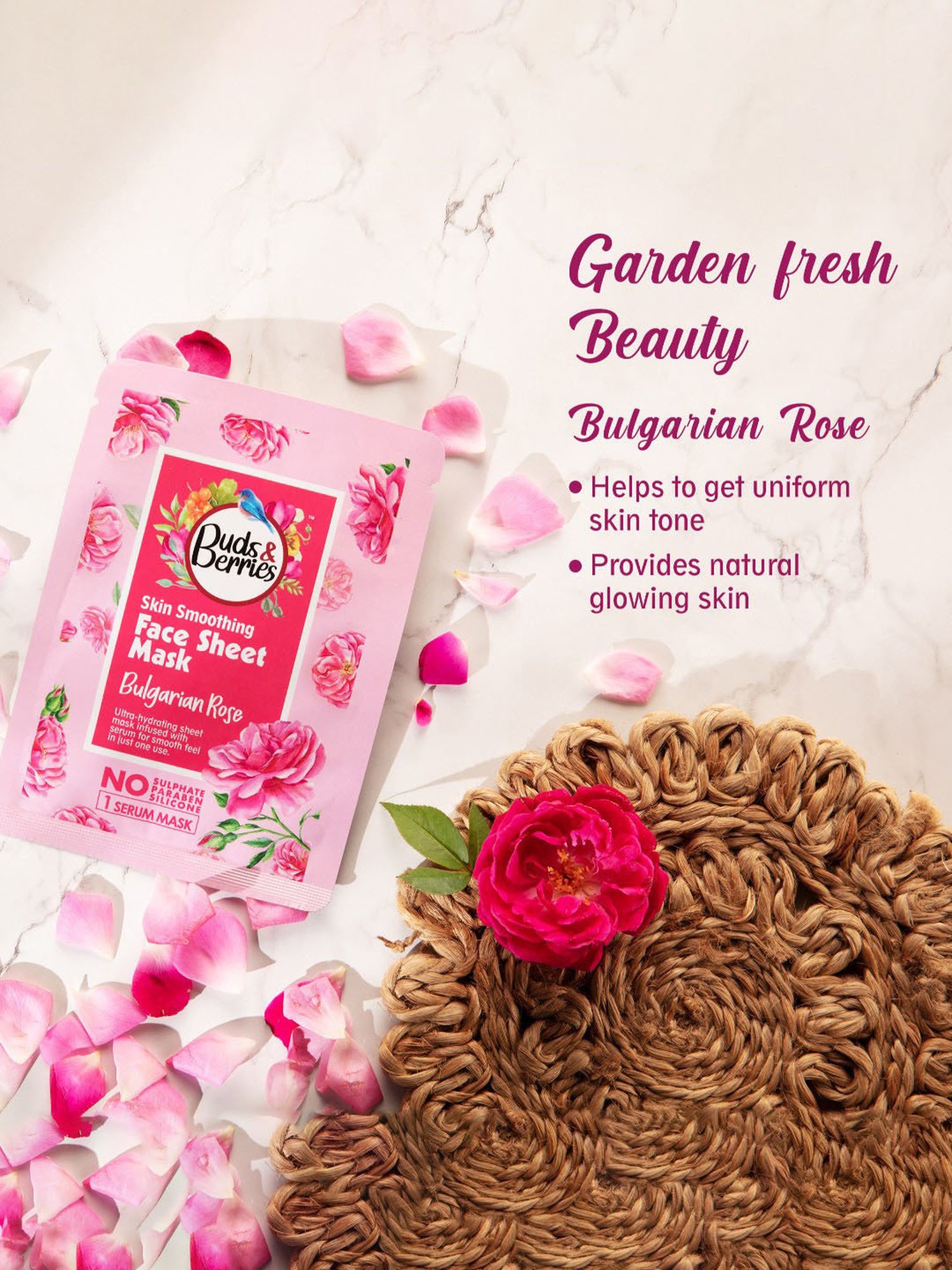 Buds & Berries Bulgarian Rose Skin Smoothing Face Sheet Mask
