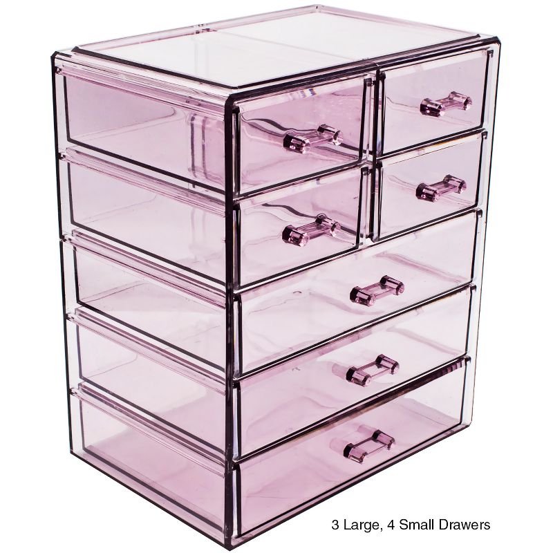 Sorbus Cosmetics Makeup and Jewelry Storage Case Display - 3 Large, 4 Small Drawers - Purple