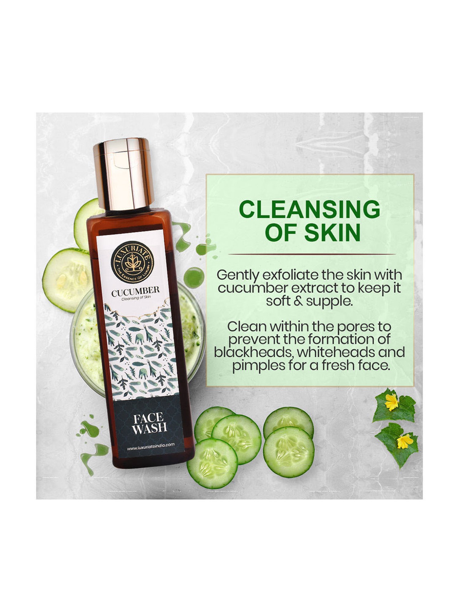 Luxuriate Virgin Argan Massage Oil and Cucumber Herbal Cleansing Face Wash Combo