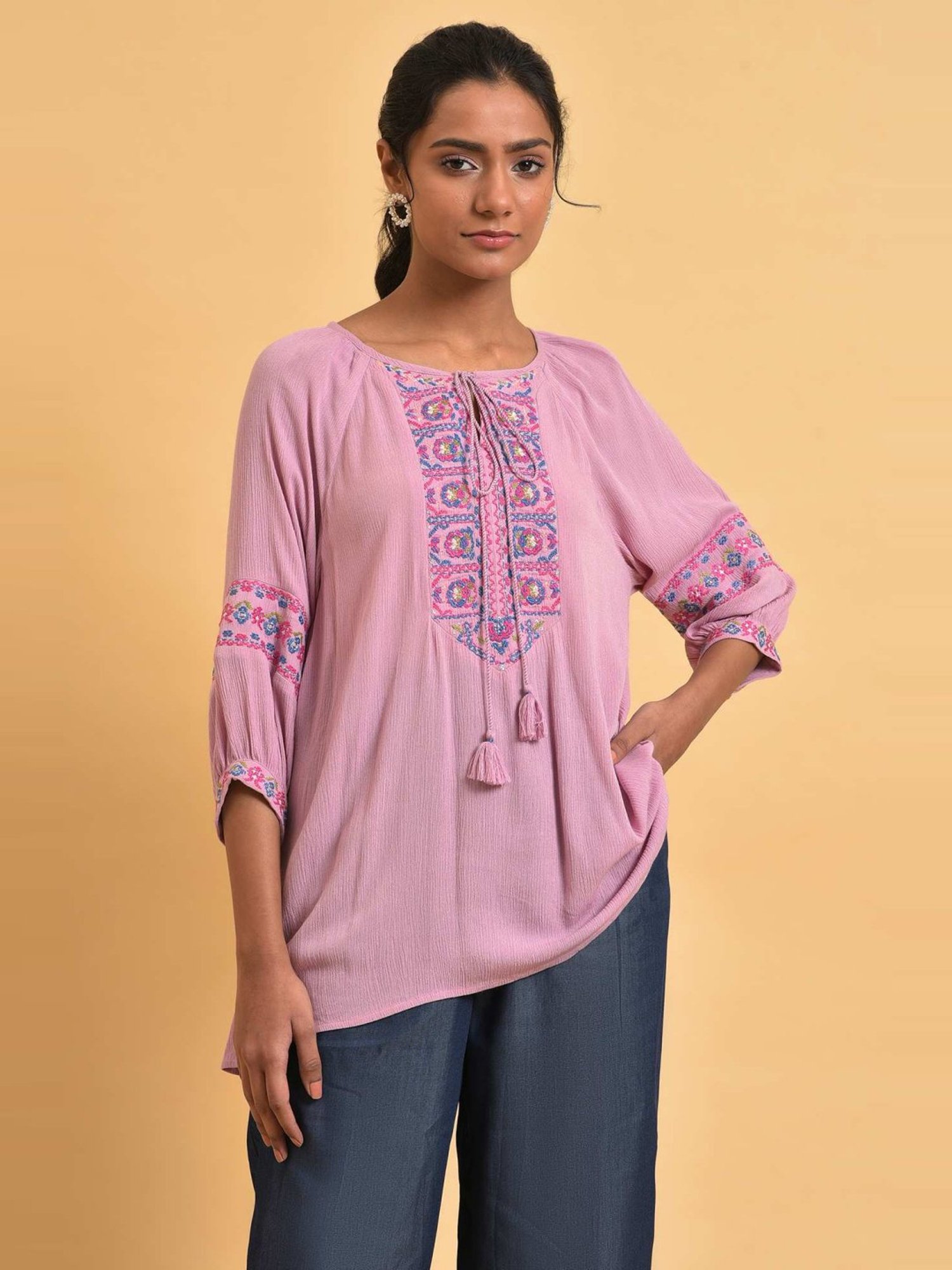W Blush Pink Embroidered Top