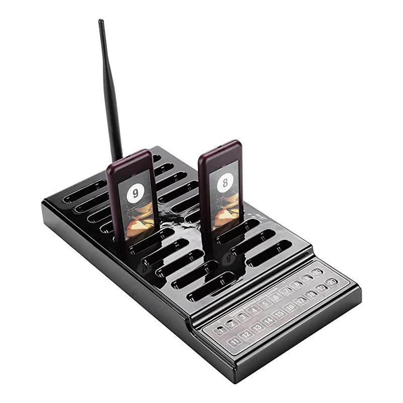 Restaurant Pager System, Wireless Calling System,Long Range Paging System with 20 Pcs Coaster Pagers and 1 Pcs 20-Channel Keypad Wireless Call Button Base for Restaurant Church Shop