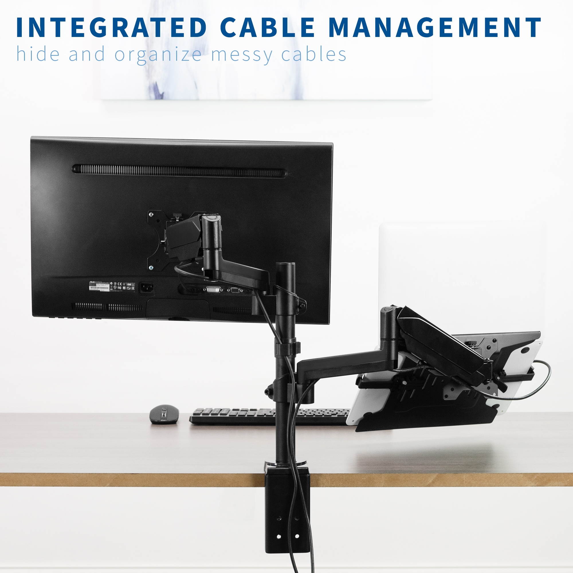 VIVO Black 17" to 32" Monitor + Laptop Pneumatic Spring Sit-Stand Desk Mount | Articulating VESA Stand (STAND-V102L)