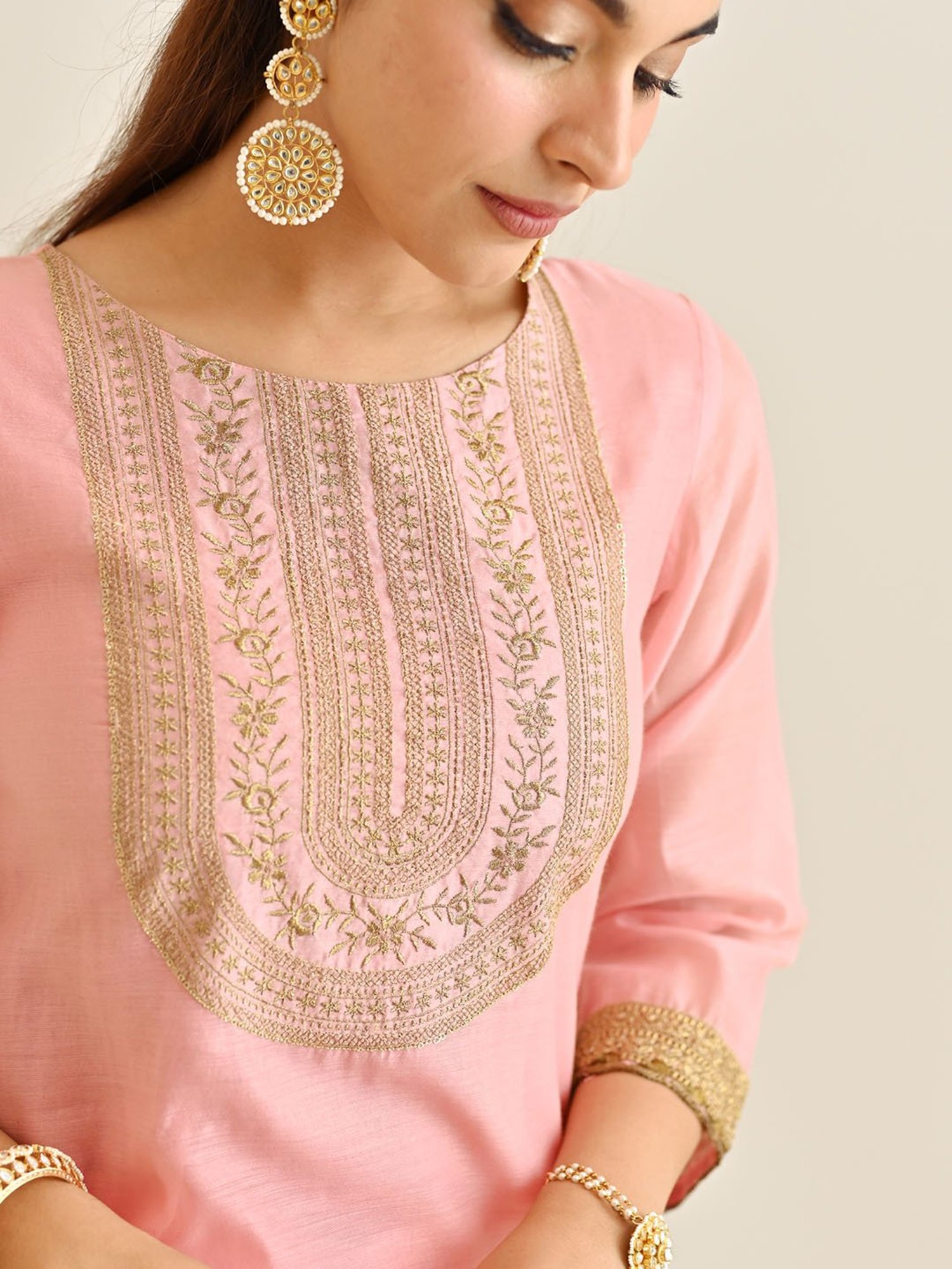 Rustorange Pink Embroidered Kurta With Pant & Dupatta