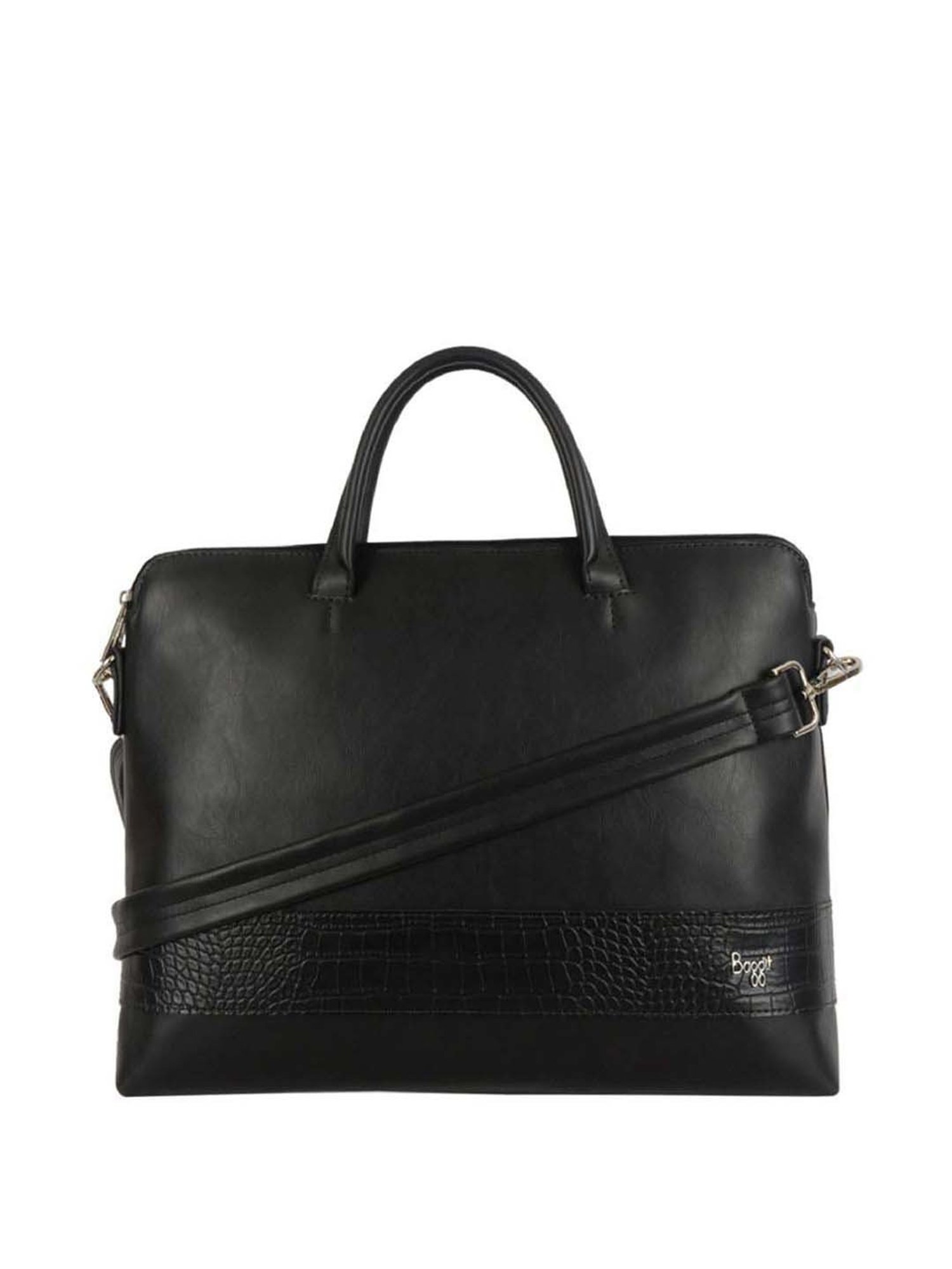 Baggit Black PVC Solid Laptop Messenger Bag