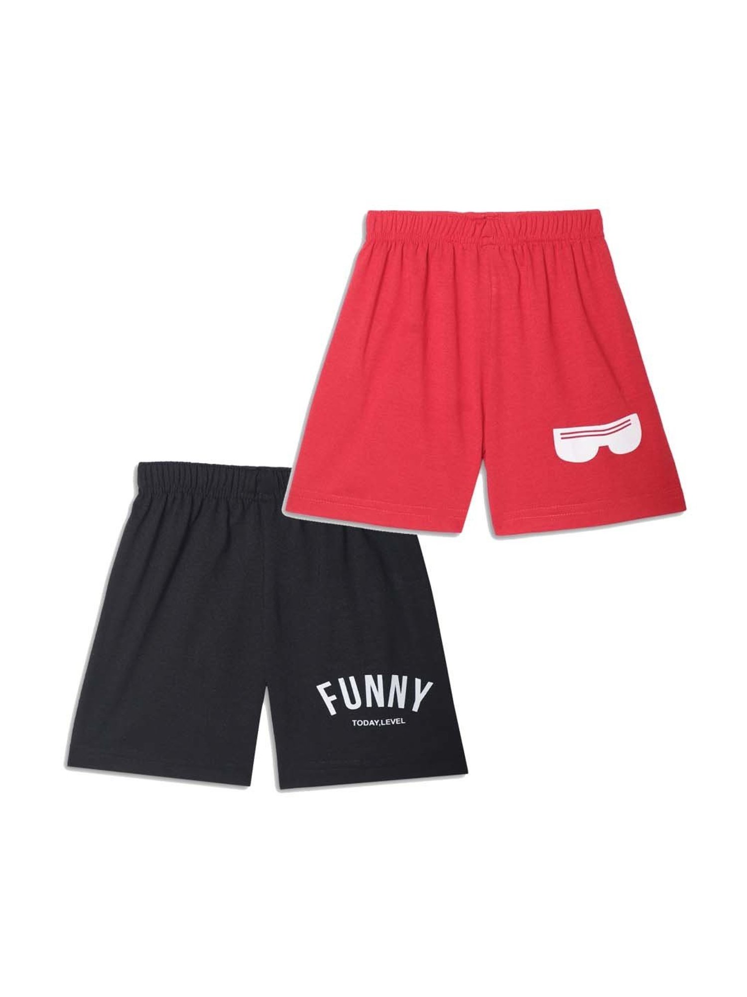Vimal Jonney Kids Red & Black Printed Shorts (Pack of 2)