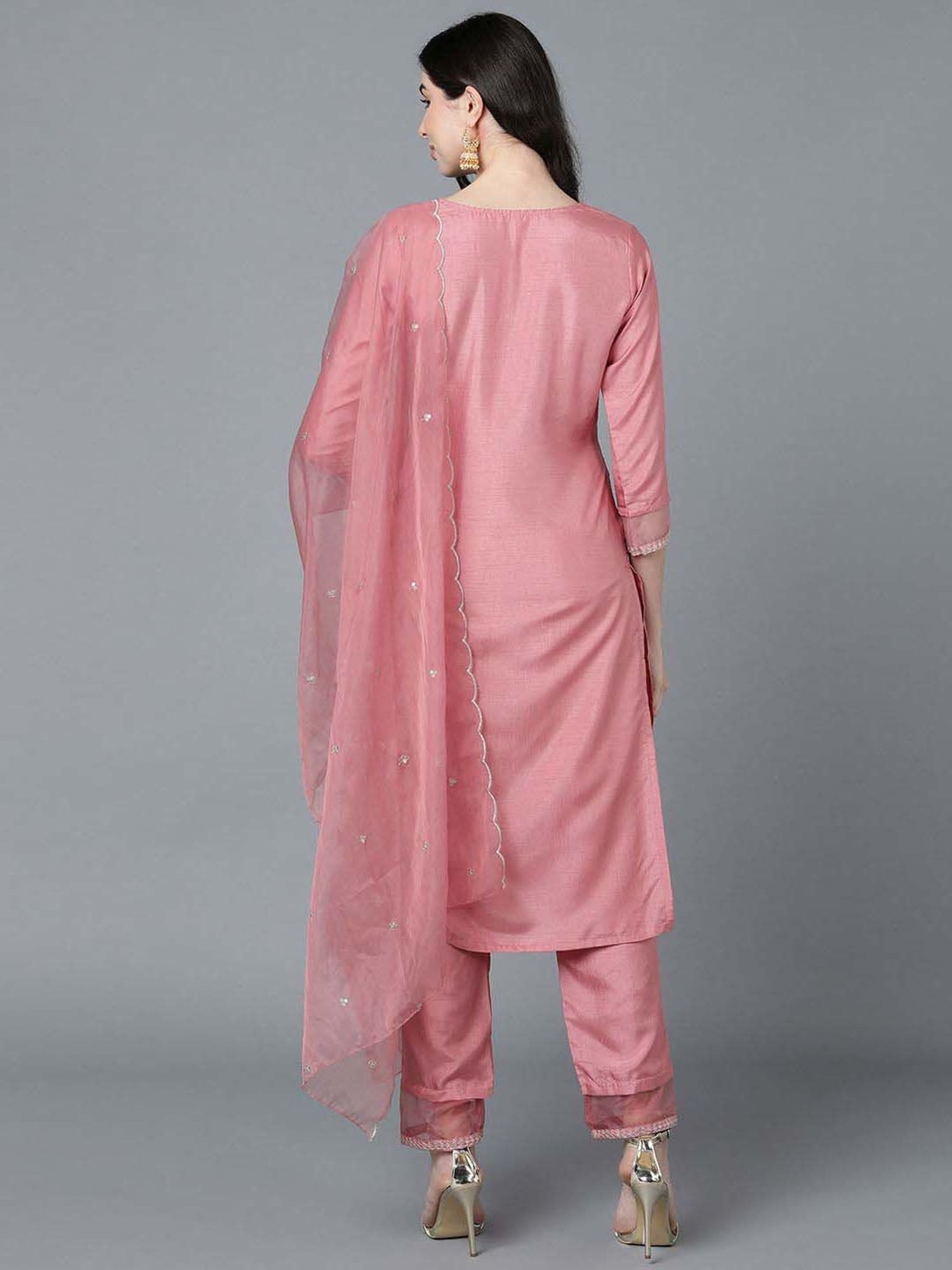 Vaamsi Pink Embellished Kurta Pant Set With Dupatta