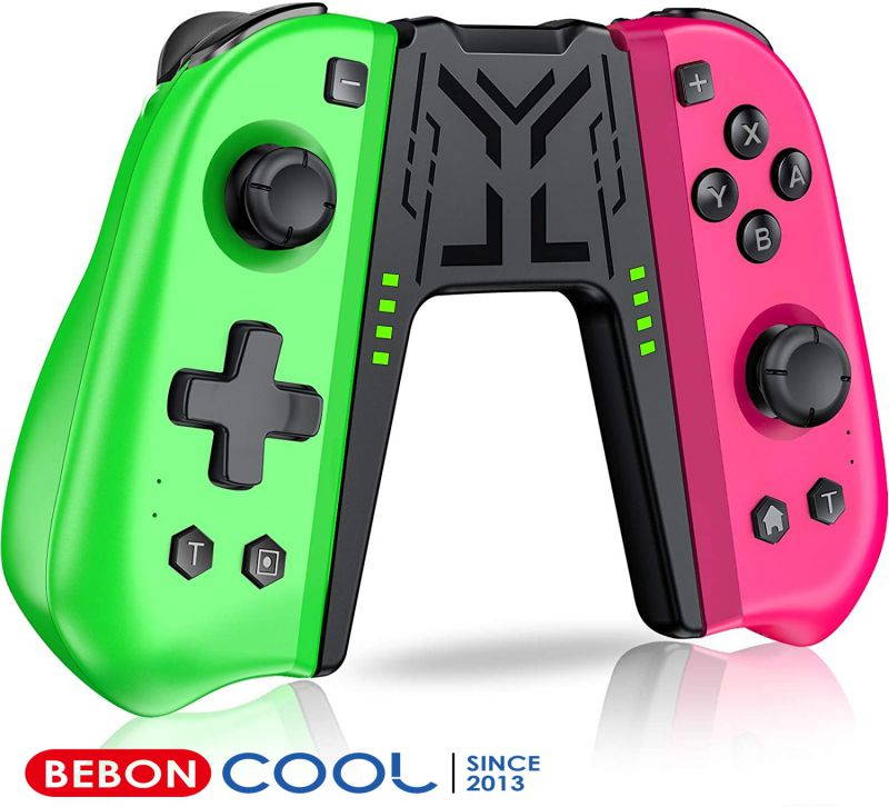 Switch Controller Compatible with Nintendo Switch Joycon, 4 Custom Macro Rear Buttons & 2 Turbo Buttons Pink and Green Switch L/R Replacement for Joycon Controllers Dual Vibration 6-Axis Gyro