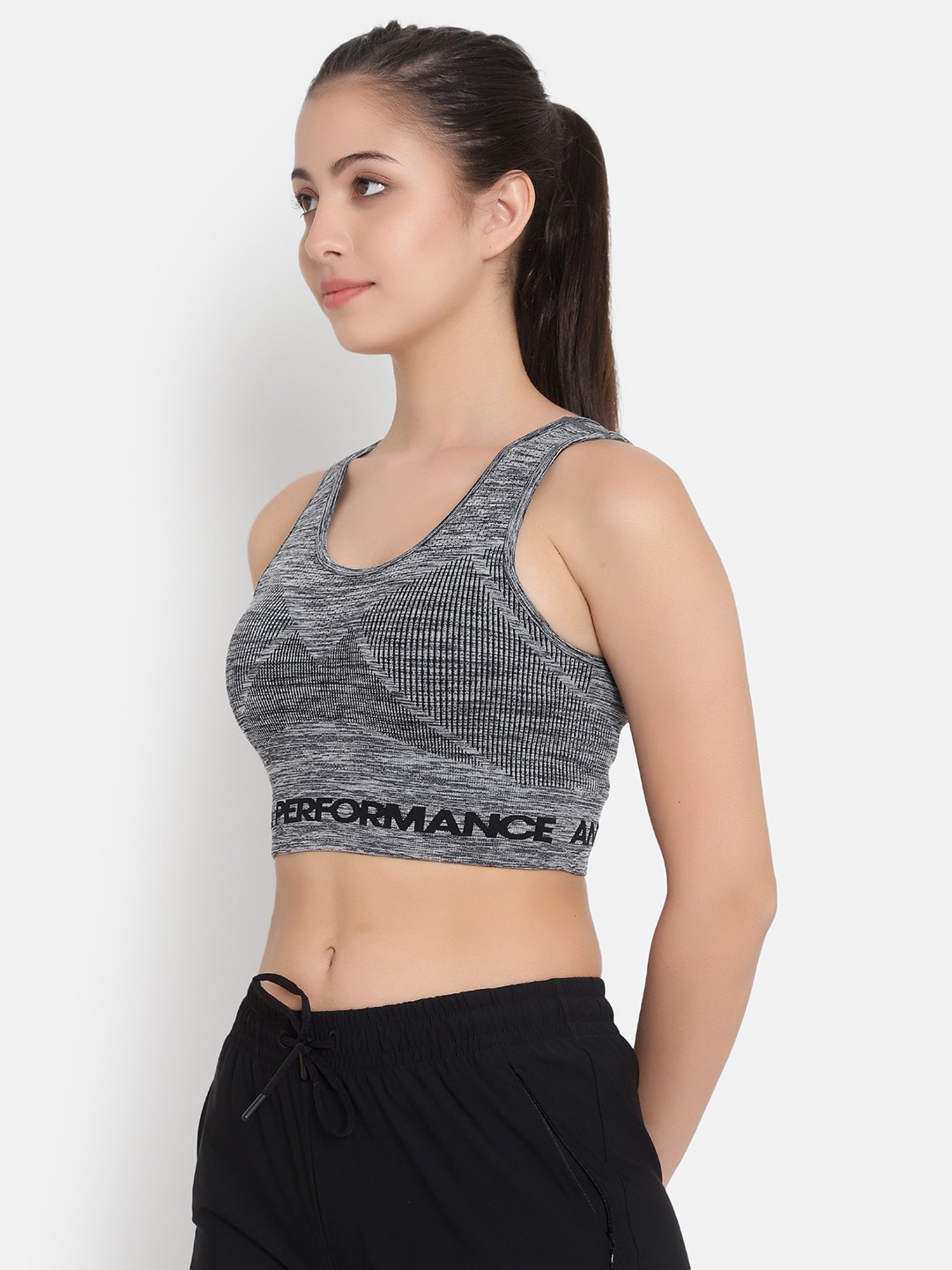 Anta Grey Printed Active Crop Tank Top
