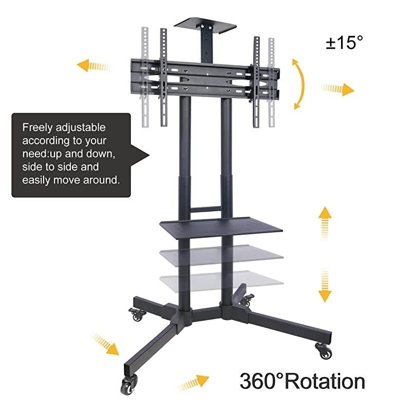 Mobile TV Cart with Wheels and Adjustable Shelf Rolling Trolley Mount TV Stand for 32-65 Inch LCD LED Flat Screen TV,Plasma TVs TV Monitors
