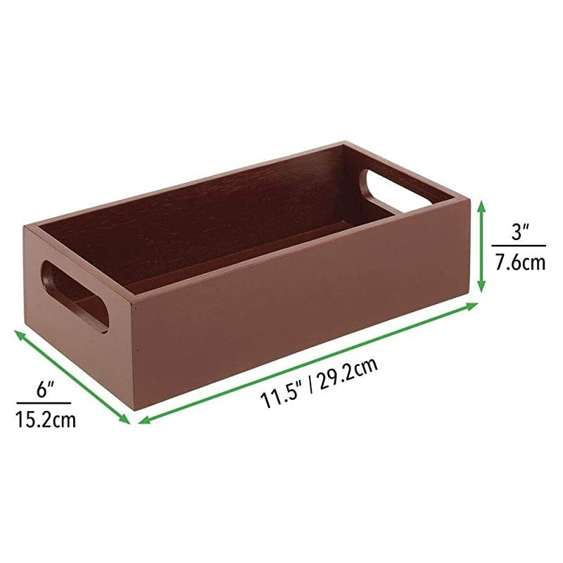 Bamboo Wood Compact Food Storage Bin with Handle for Kitchen Cabinet, Pantry, Shelf to Organize Seasoning Packets, Powder Mixes, Spices, Packaged Snacks - 2 Pack - Espresso Brown