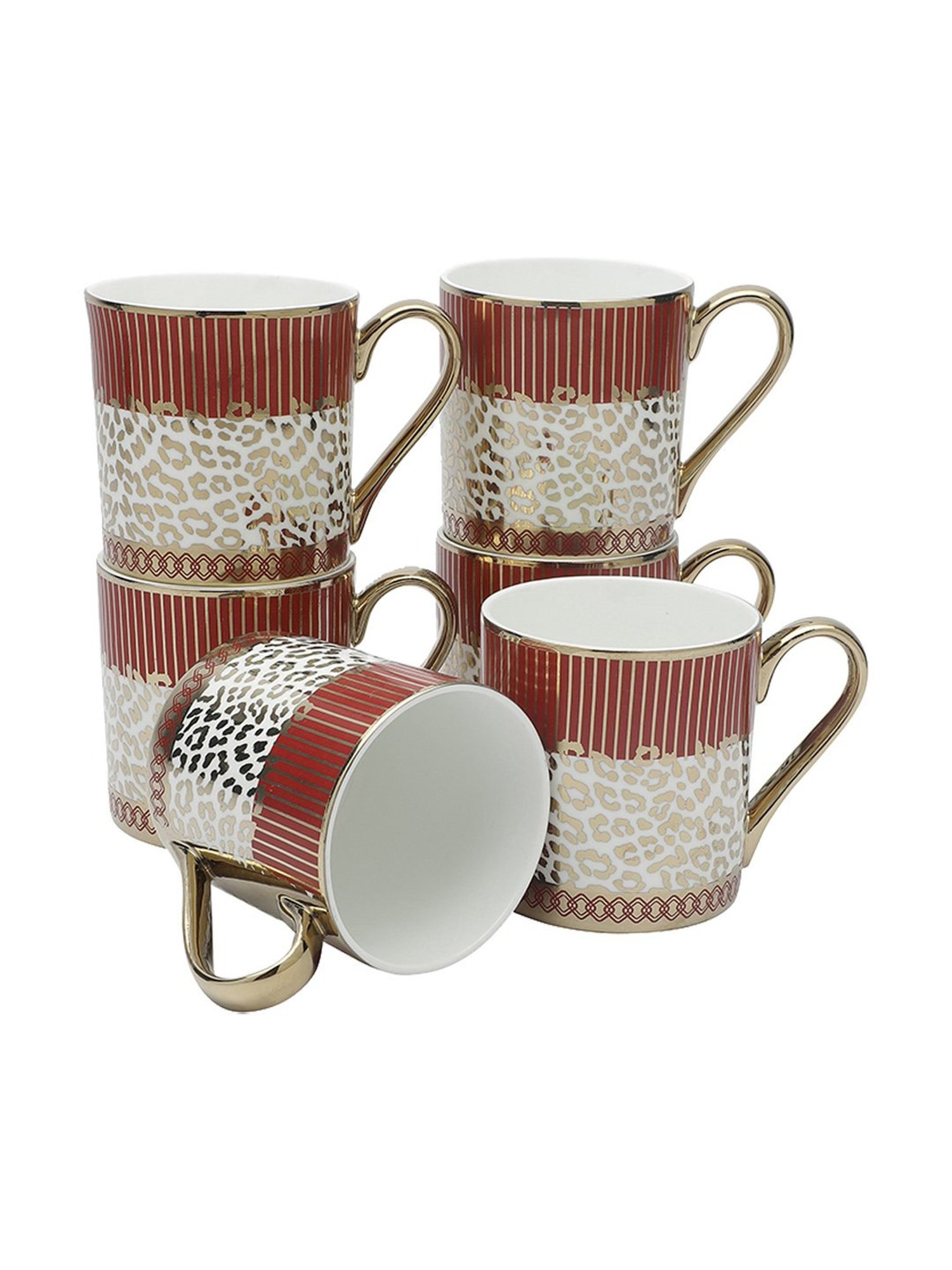 Clay Craft Multicolor Fine Ceramic Coffee Mugs Set of 6 - 210 ml each