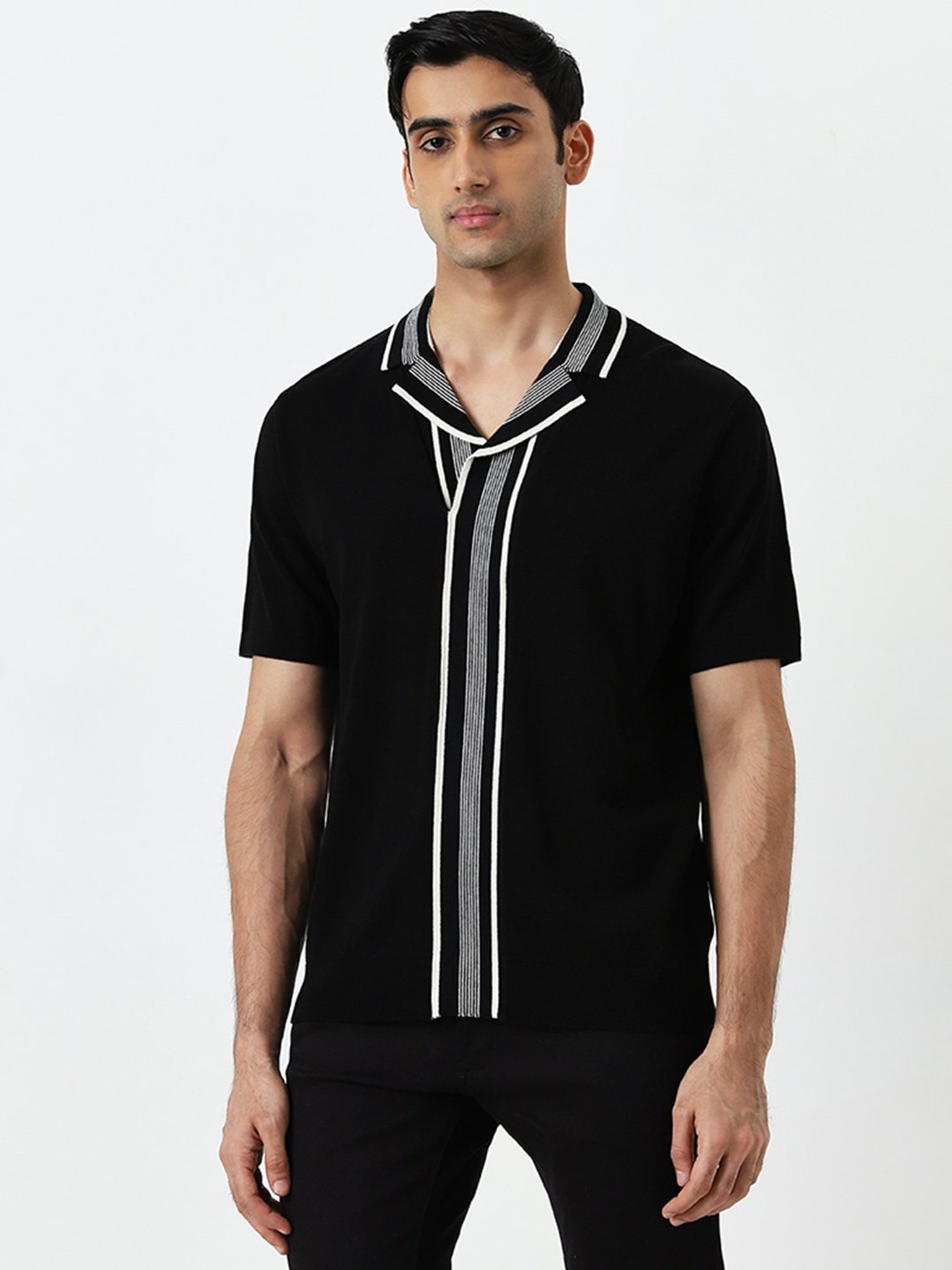 Ascot by Westside Black Striped Relaxed-Fit T-Shirt