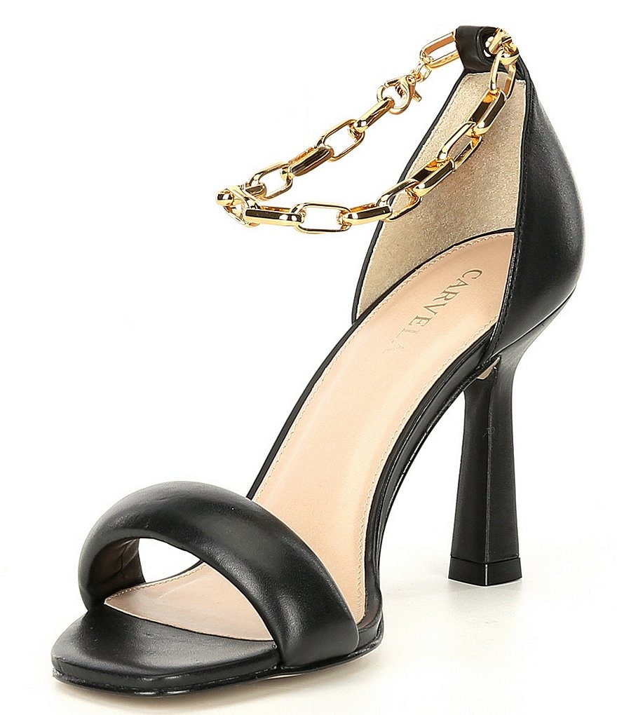 Carvela Glare Leather Chain Detail Ankle Strap Detail Dress Sandals
