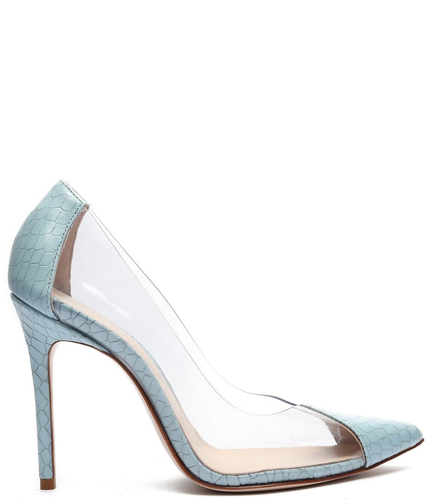 Schutz Cendi Snake Embossed Leather Clear Vinyl Pointed Toe Pumps
