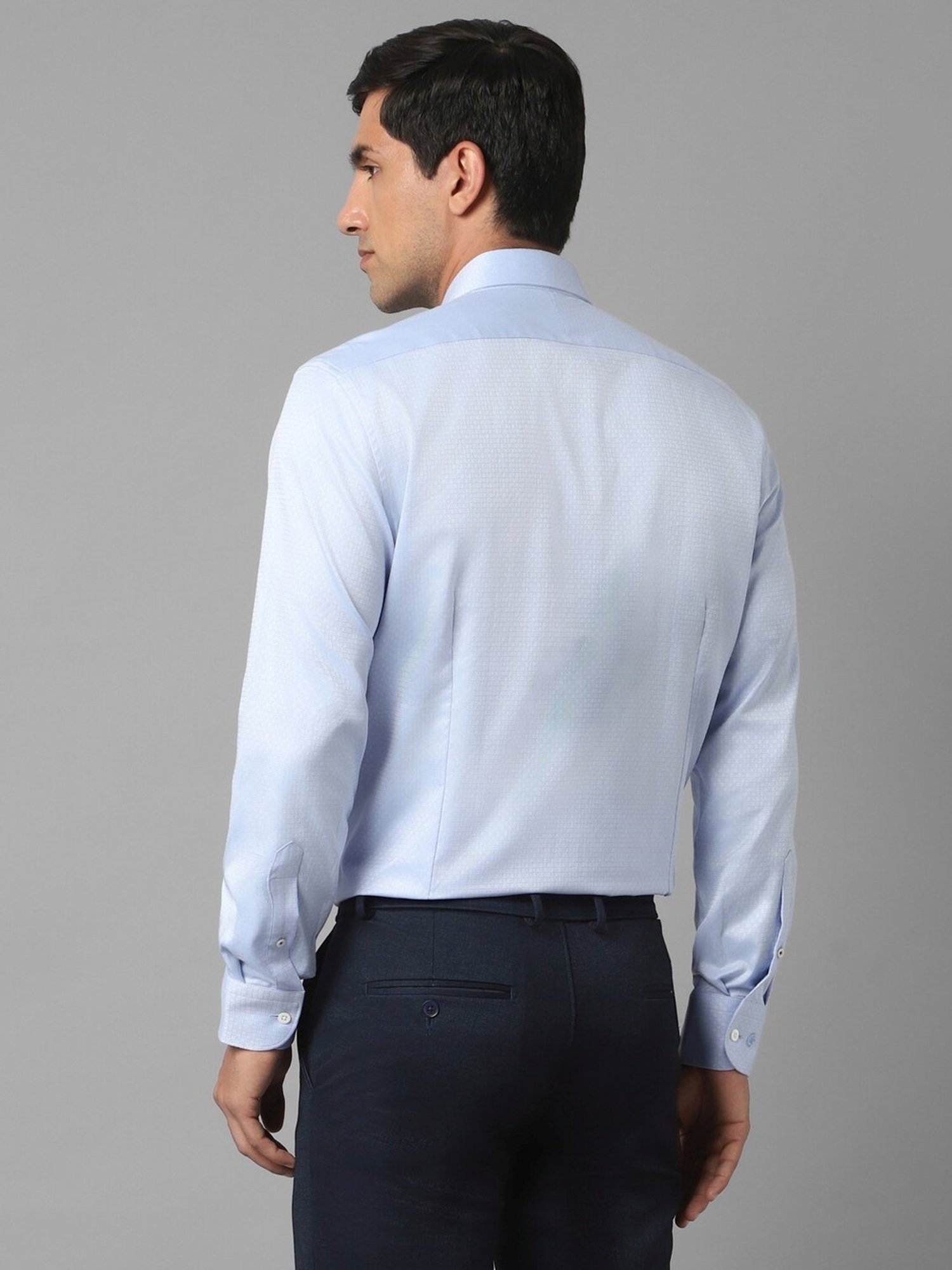 Luxure By Louis Philippe Blue Cotton Slim Fit Self Pattern Shirt