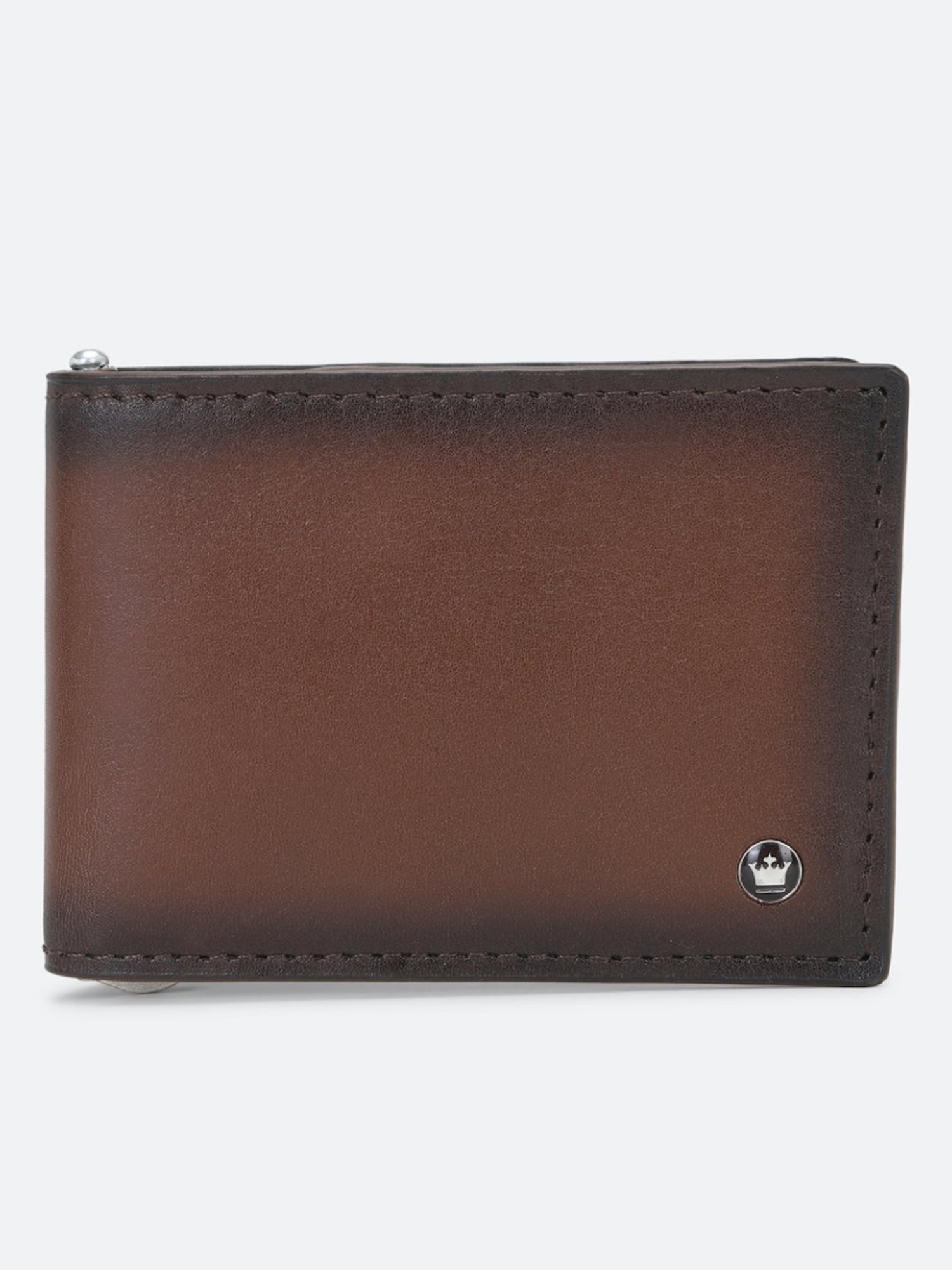 Louis Philippe Brown Leather Solid Money Clip Wallet