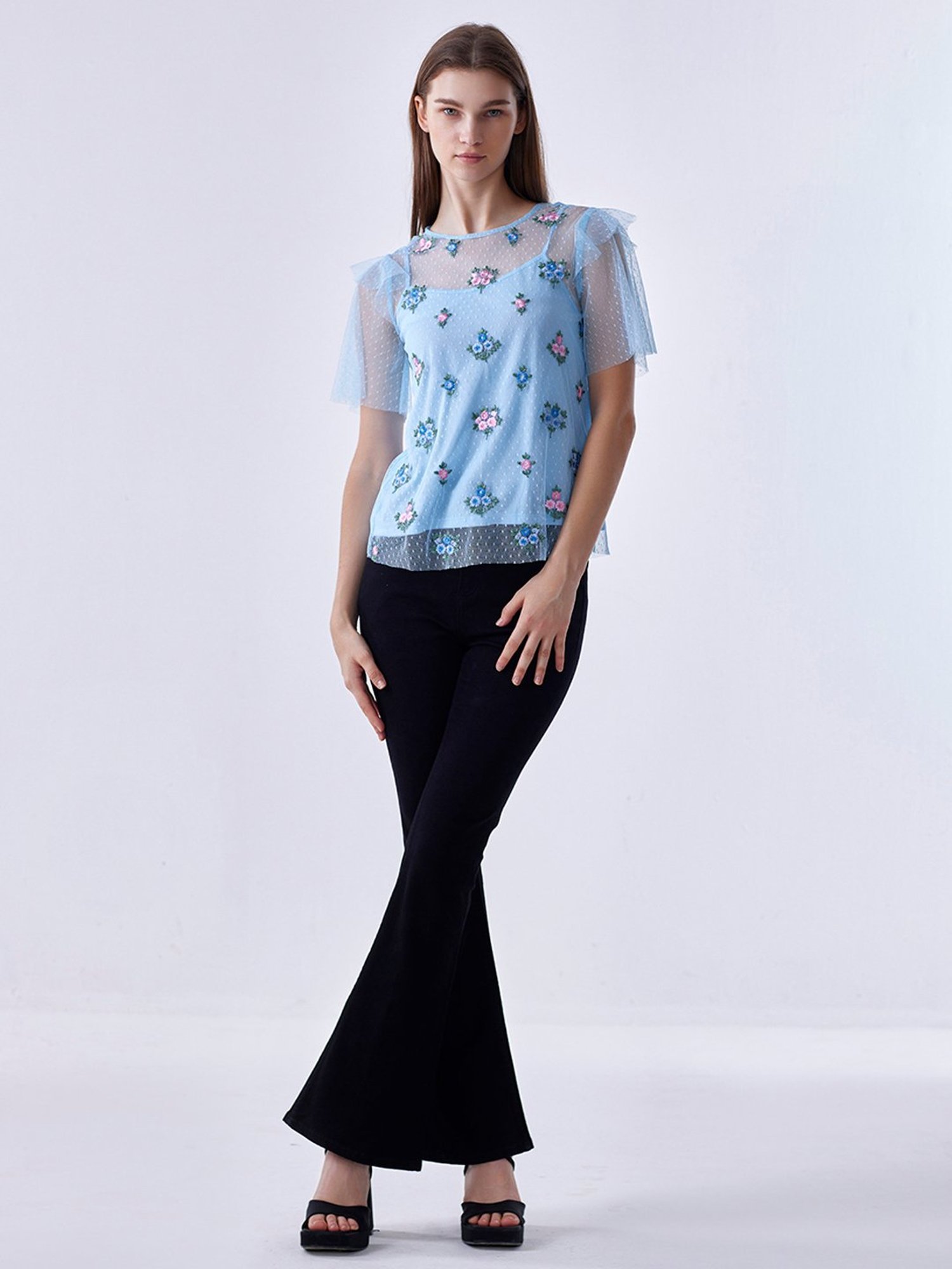 Cover Story Blue Embroidered Top