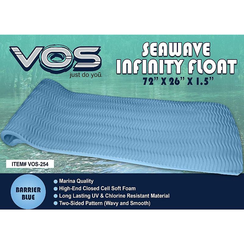 Vos 72 Inch Soft Wavy Foam Long Lasting Durable UV Chlorine Resistant Water Float Lounger Raft for Lakes, Rivers, and Swimming Pool, Barrier Blue