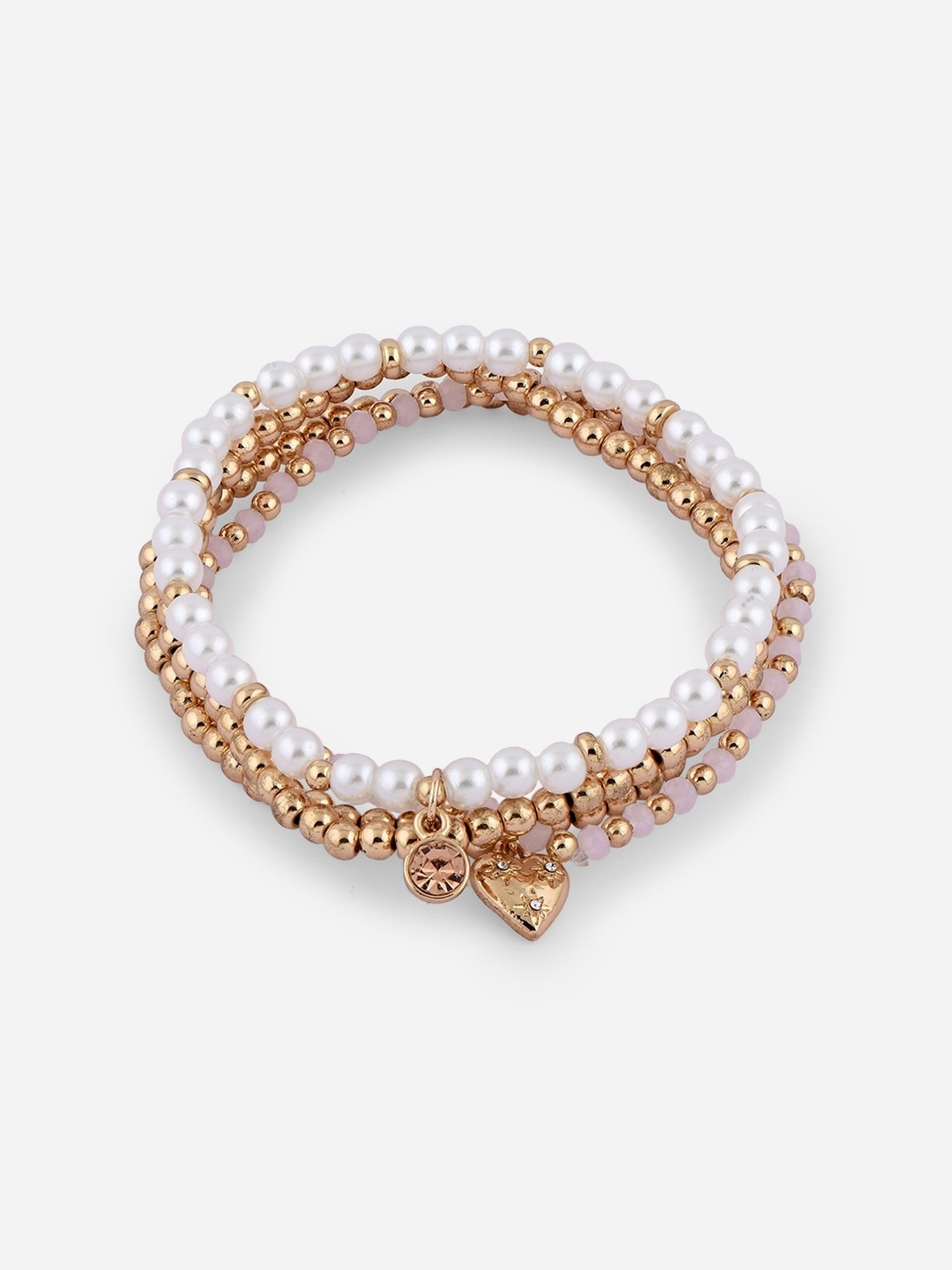 ToniQ Pearl Fusion Wear Alloy Multi Stretch Bracelet for Women - Set of 4