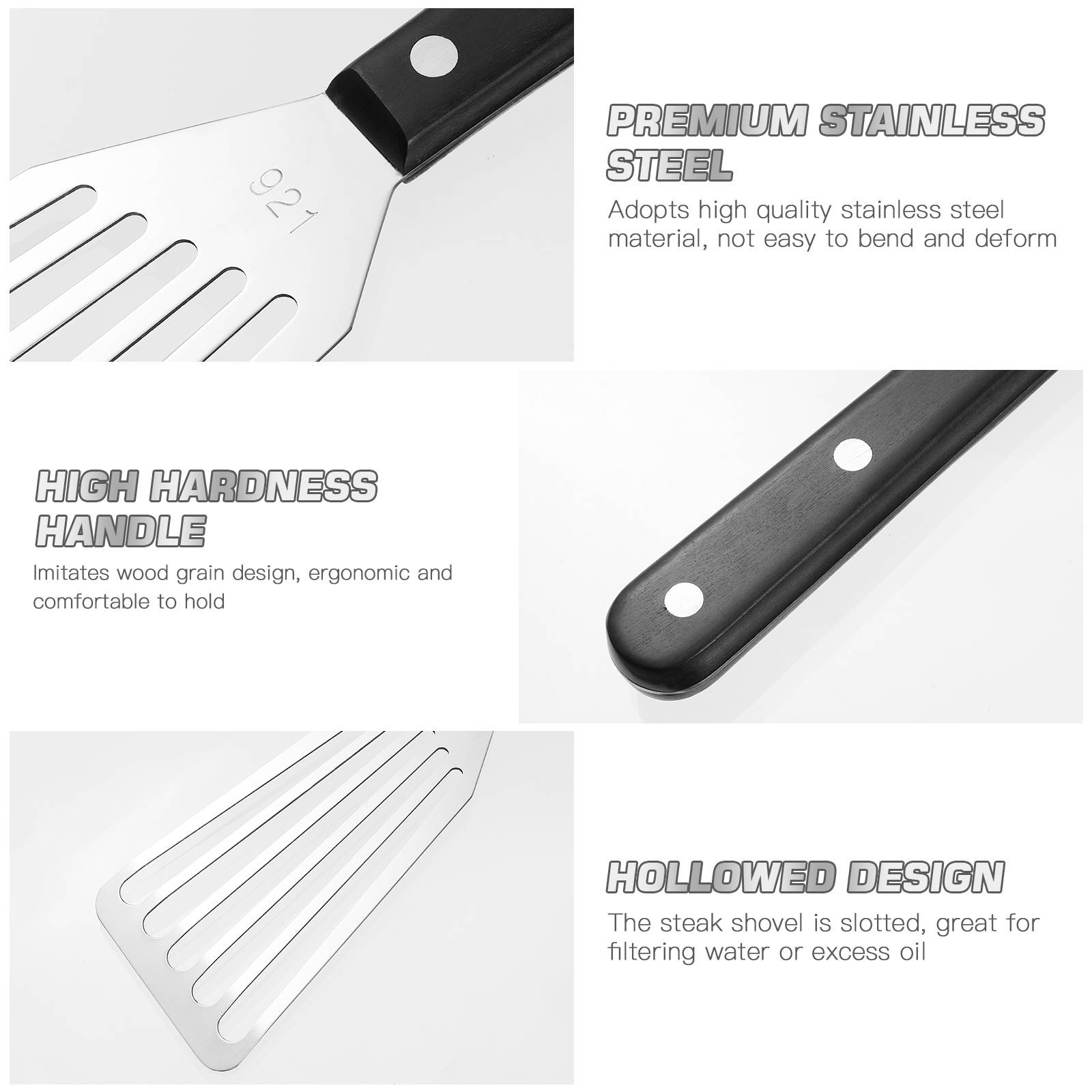 Yardwe Stainless Steel BBQ Spatula Kitchen Multifunction Steak Shovel Fried Fish Slotted Turner (Small Size)
