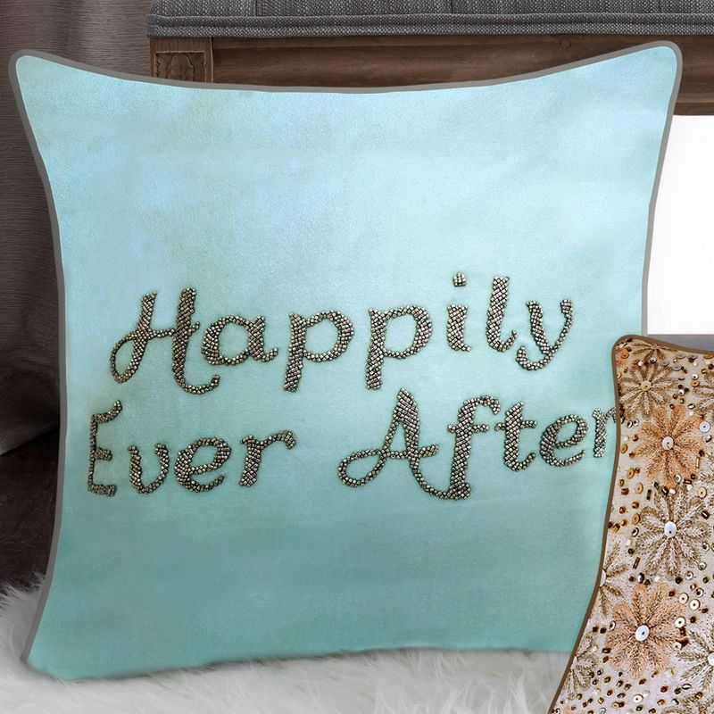18"x18" Celebrations Beaded "Happily Ever After" Square Pillow Blue - Edie@Home
