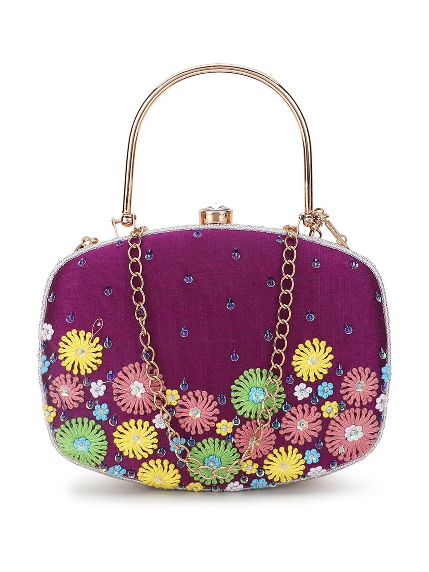 Spice Art Purple Embroidered Medium Clutch