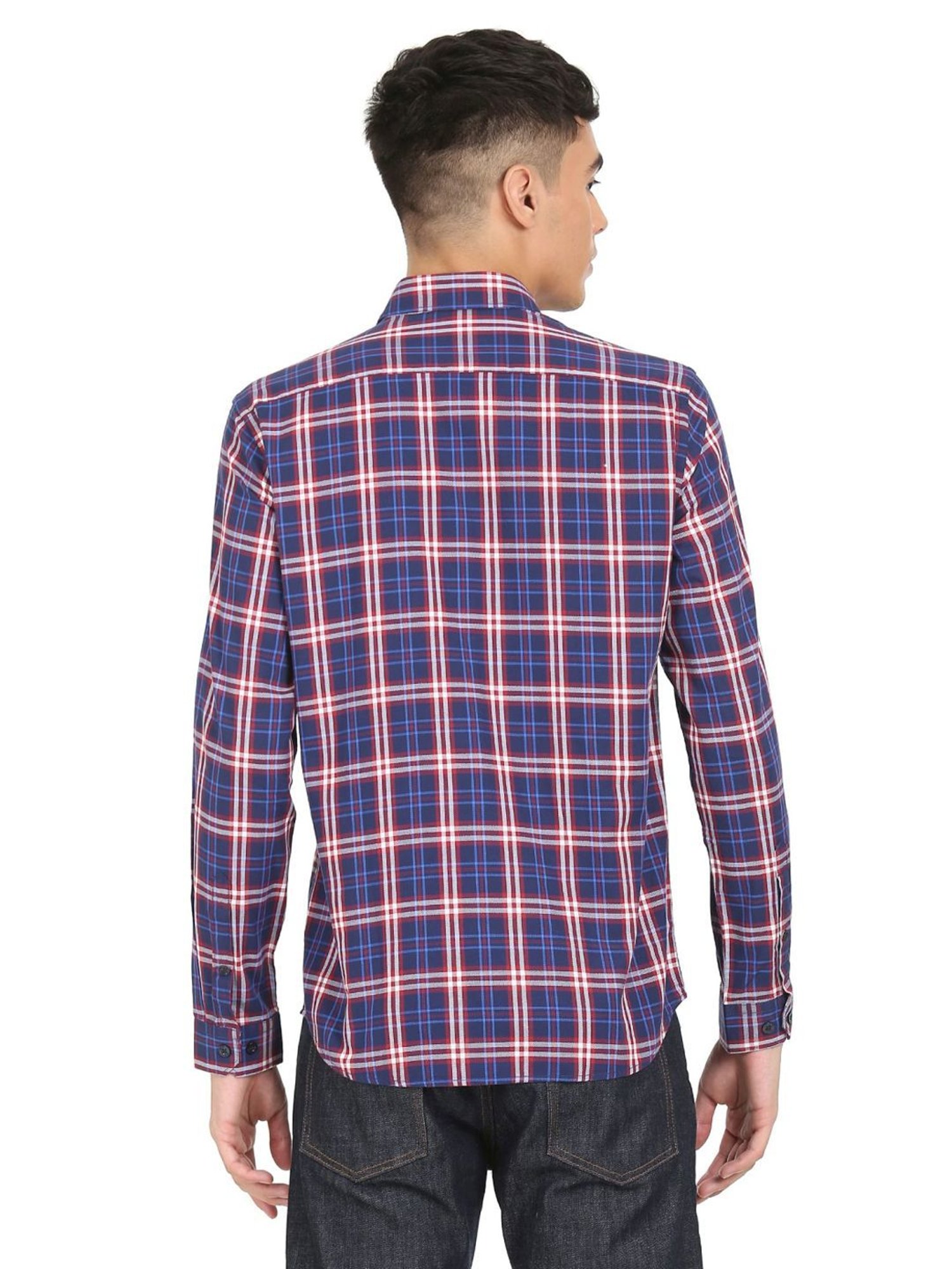 Arrow Blue Cotton Regular Fit Checks Shirt