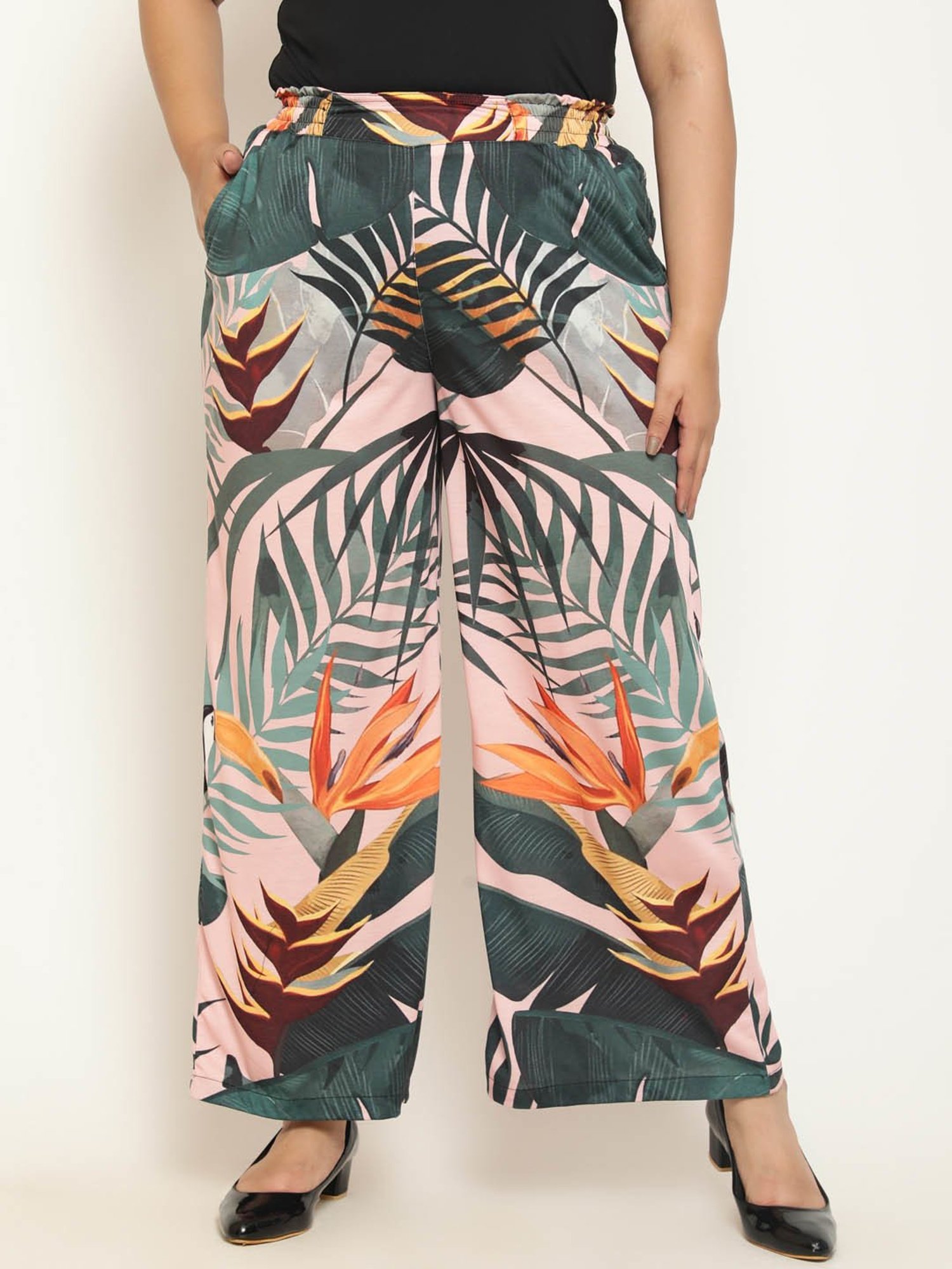 Amydus Pink Printed Regular Fit High Rise Pants