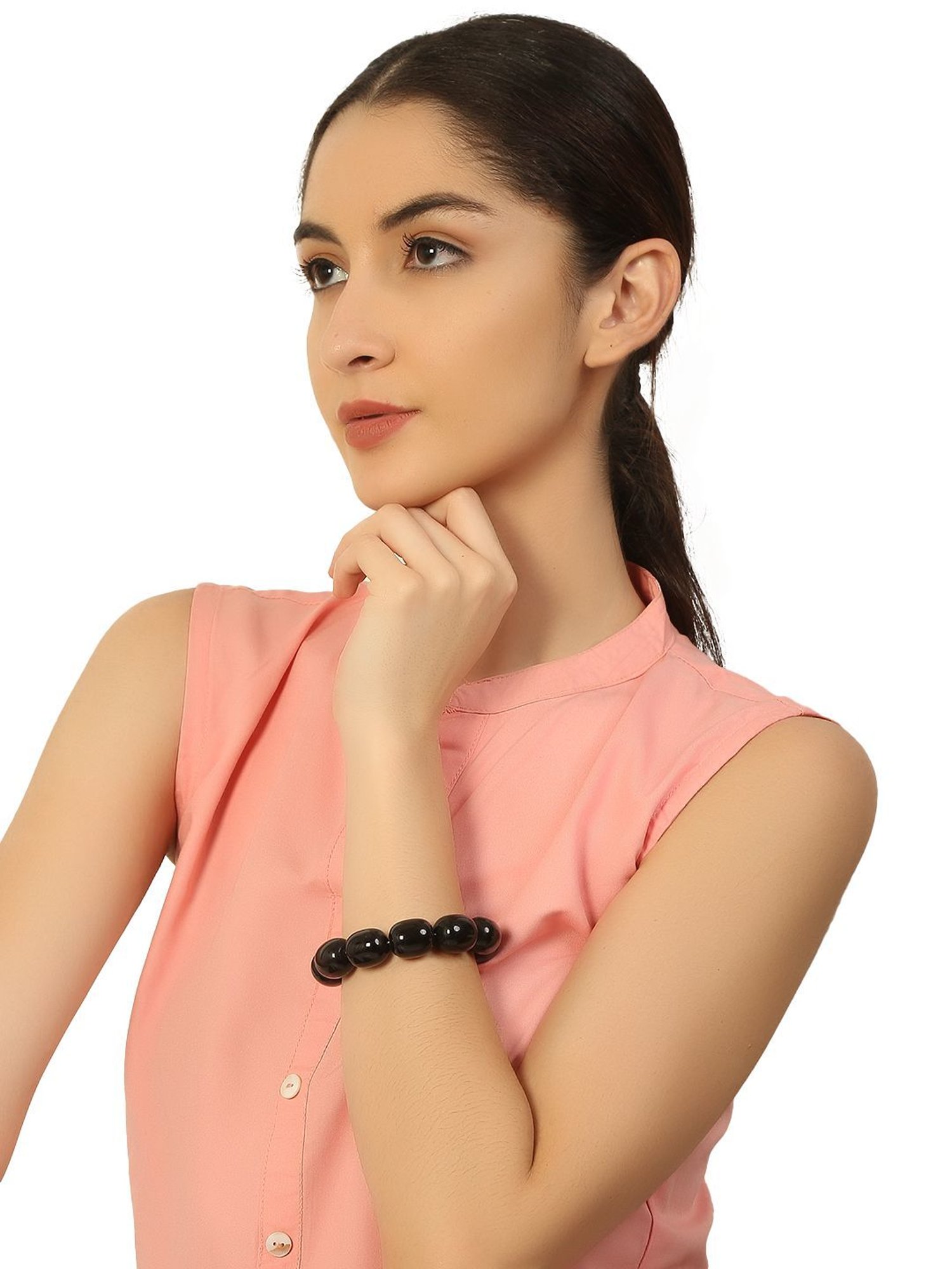 IMLI STREET Black Artificial Stone Stretchable Bracelet for Women