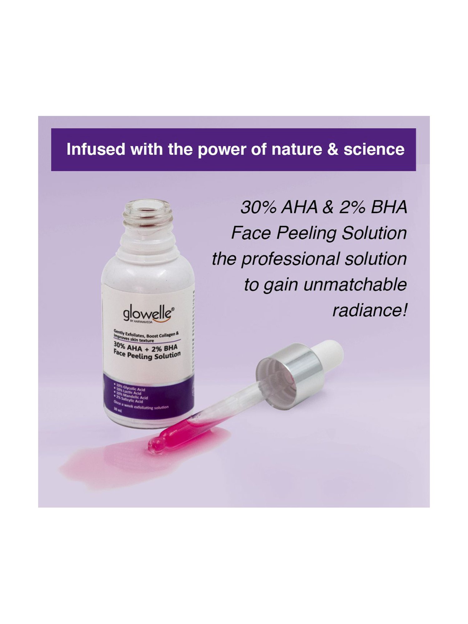 Aryanveda Glowelle 30% AHA and 2% BHA Face Peeling Solution For Mild Exfoliation - 30 ml
