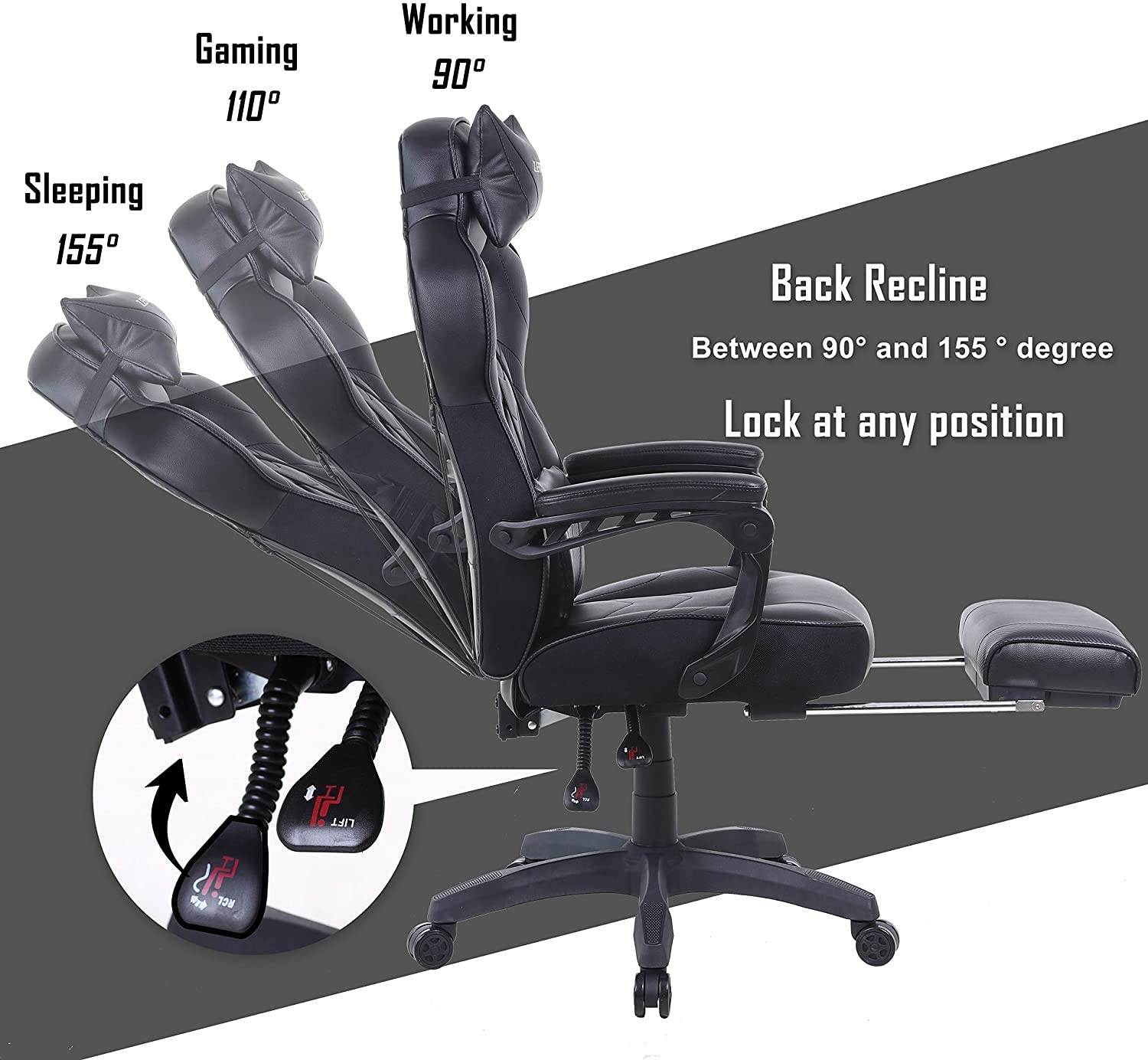 Zeanus Gaming Chair for Adults Green, Gaming Chair with Footrest, Massage Computer Gaming Chair, Reclining Gaming Desk Chair, Big and Tall Video Gaming Chair, Racing Style Chair, E-Sports Gamer Chair