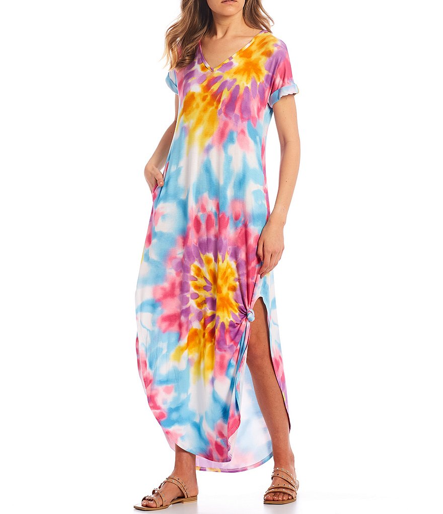 Stilletto's Tie Dye V-Neck T-Shirt Maxi Dress