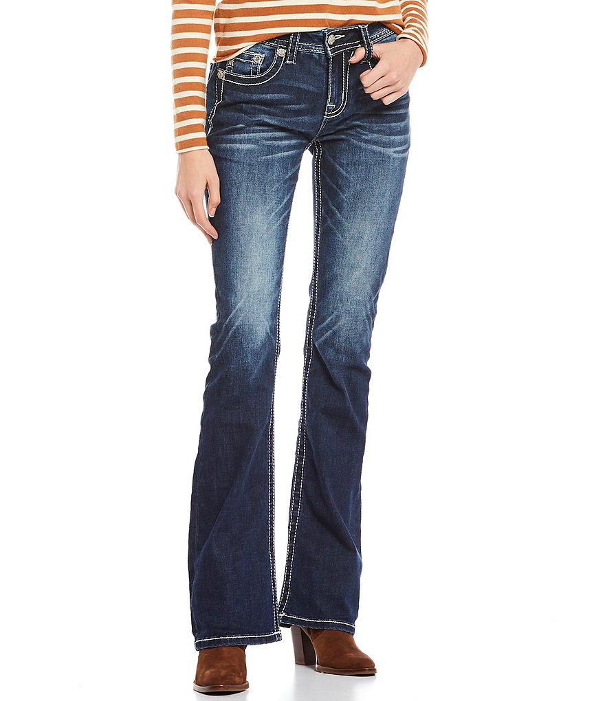 Miss Me Sweet Addition Paisley Embellished Flap Pocket Mid Rise Bootcut Jeans