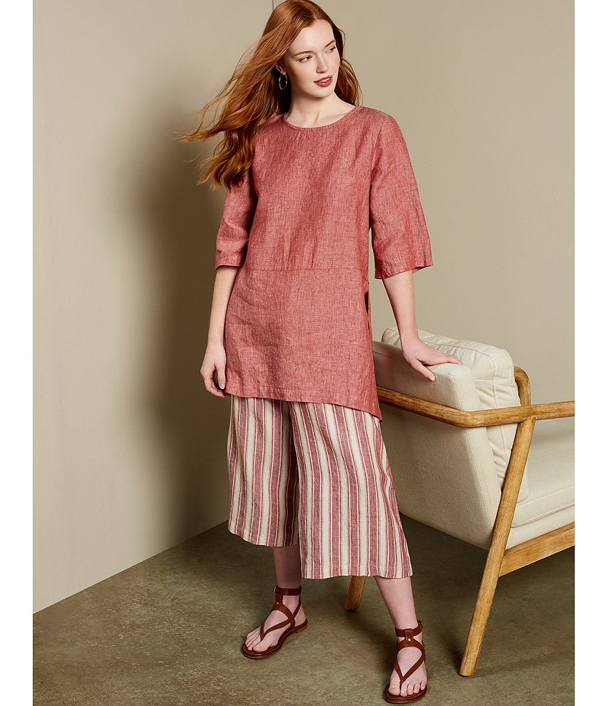 Bryn Walker Ella Stripe Light Linen Flat Front Wide Leg Pull-On Coordinating Pants