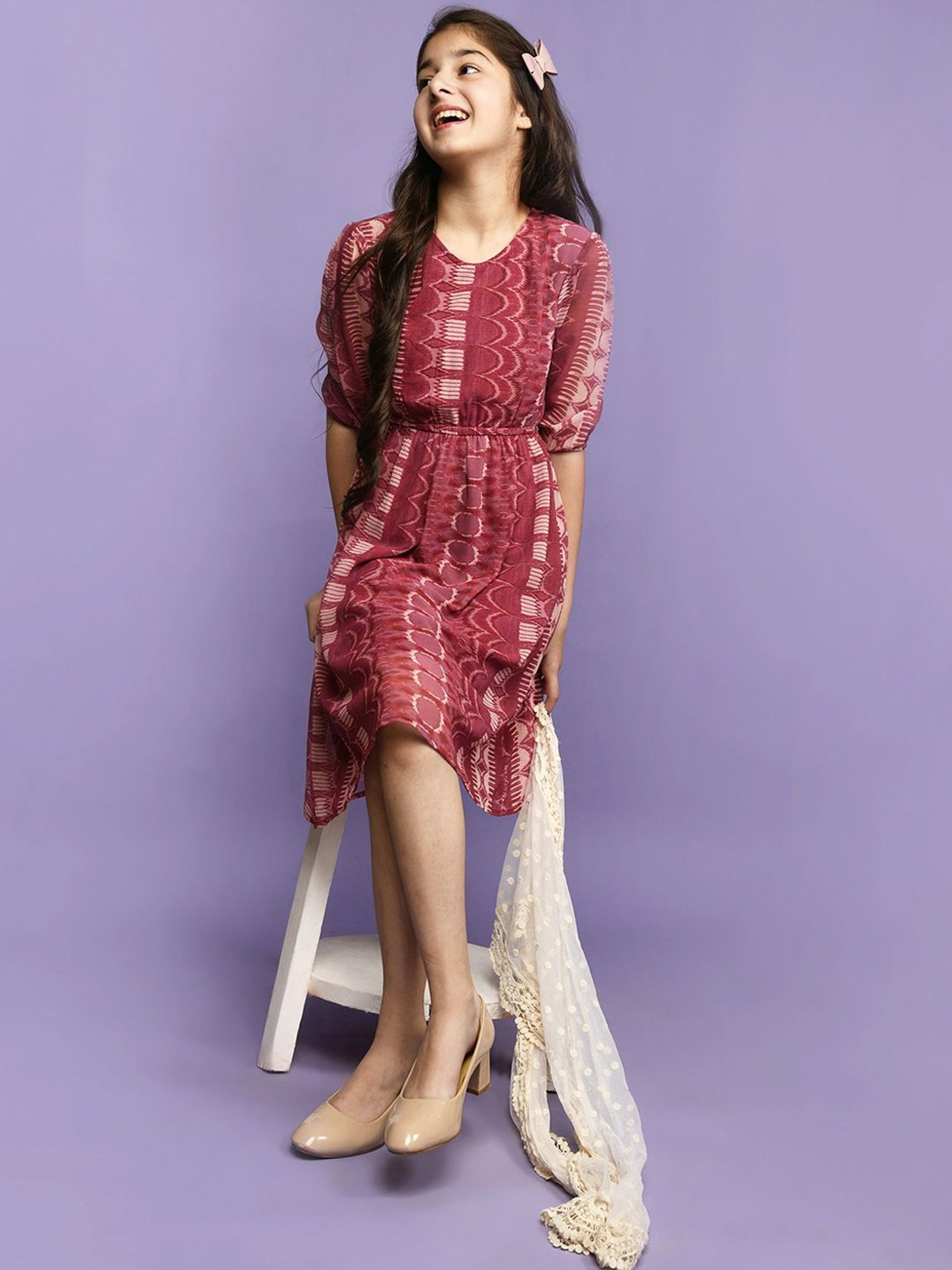 LilPicks Kids Pink Printed Dress