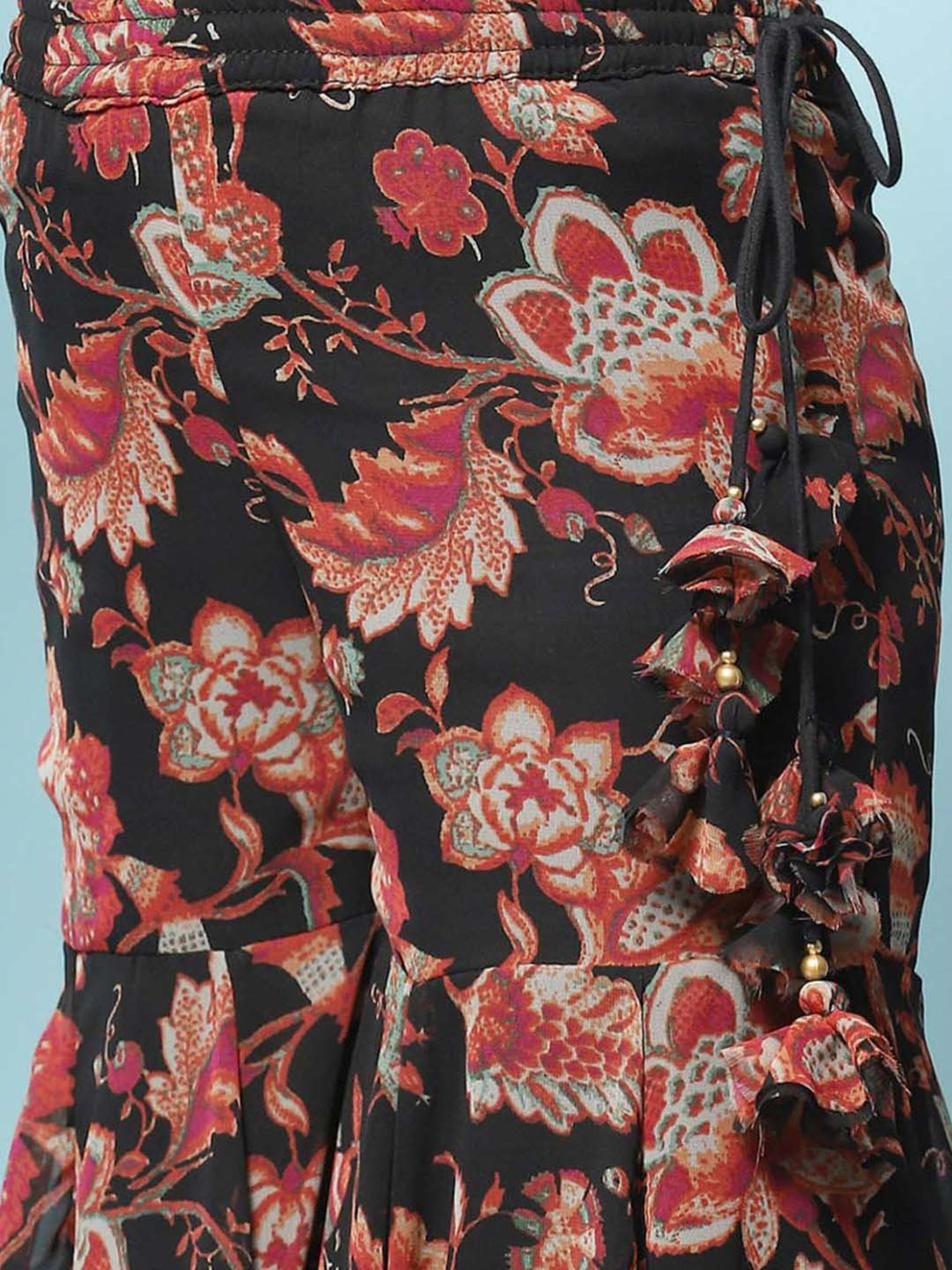 BIBA Girls Kids Black & Red Printed Kurta Set