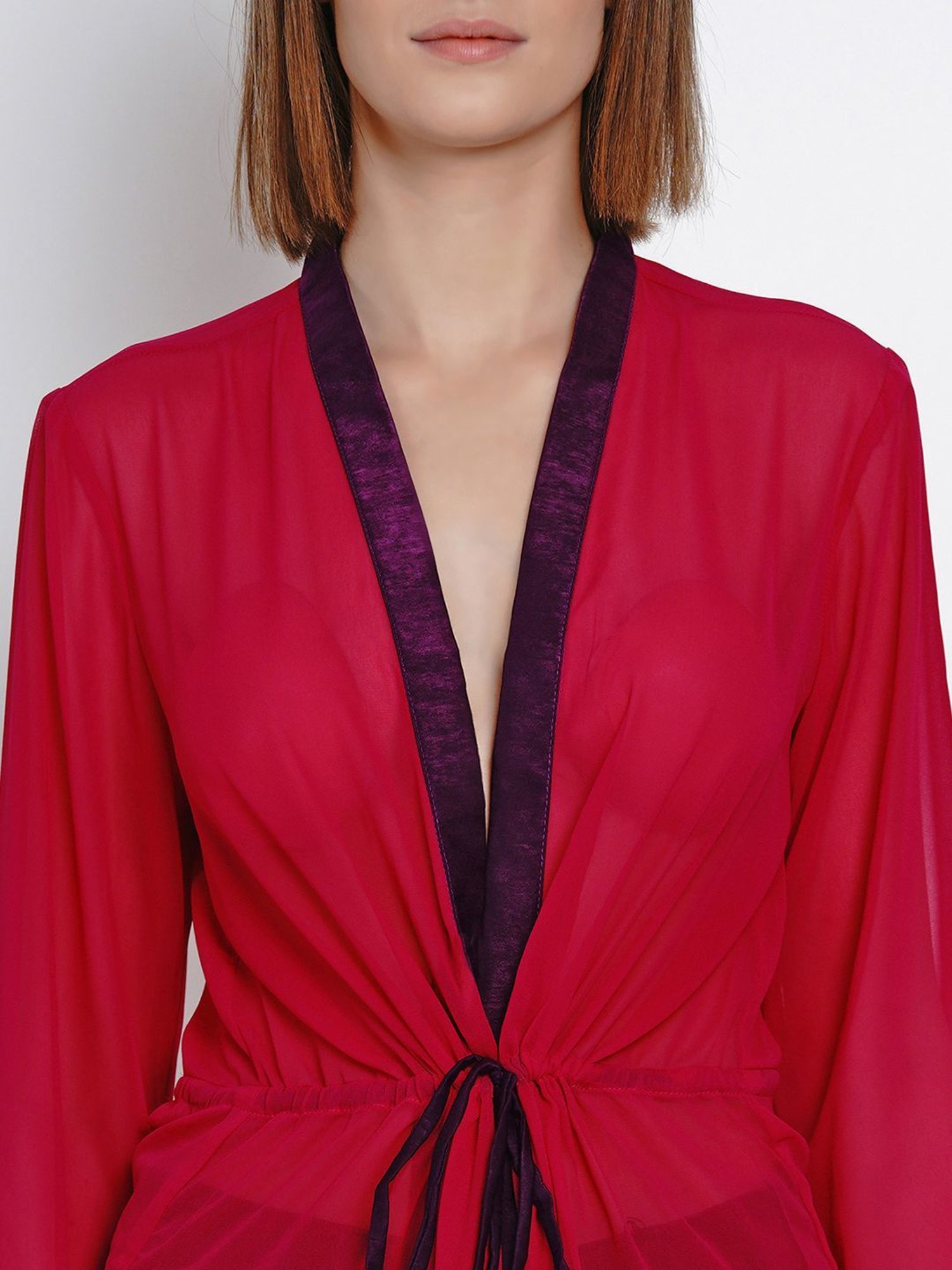 Erotissch Pink Solid V Neck Robe