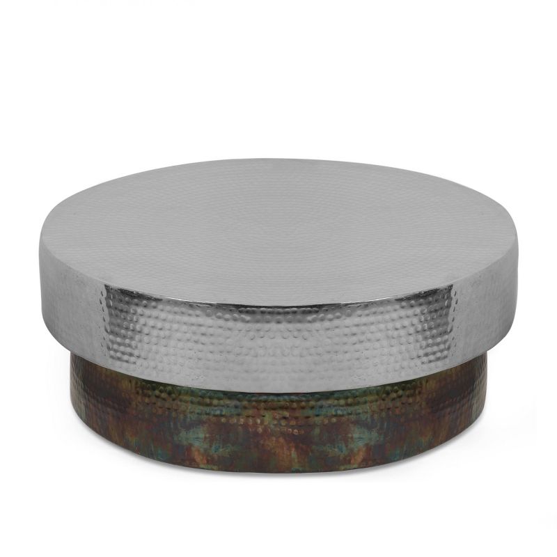 Thelen Modern Handcrafted Hammered Aluminum Two Toned Coffee Table Antique Pewter - Christopher Knight Home