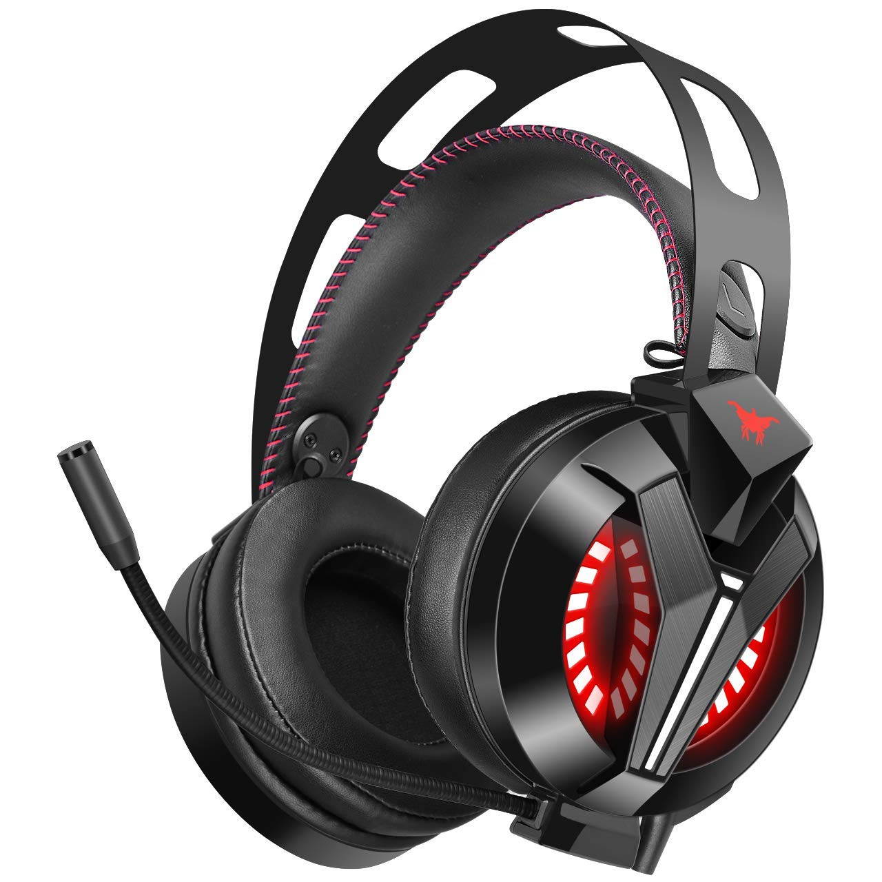 COMBATWING Lightning II Gaming Headset with Noise-Cancelling Mic&7.1 Surround Sound, Advanced Lightweight Headphones with Memory Earmuffs, LED Light, Mic/Volume Control for PS4, Xbox One, PC, Switch
