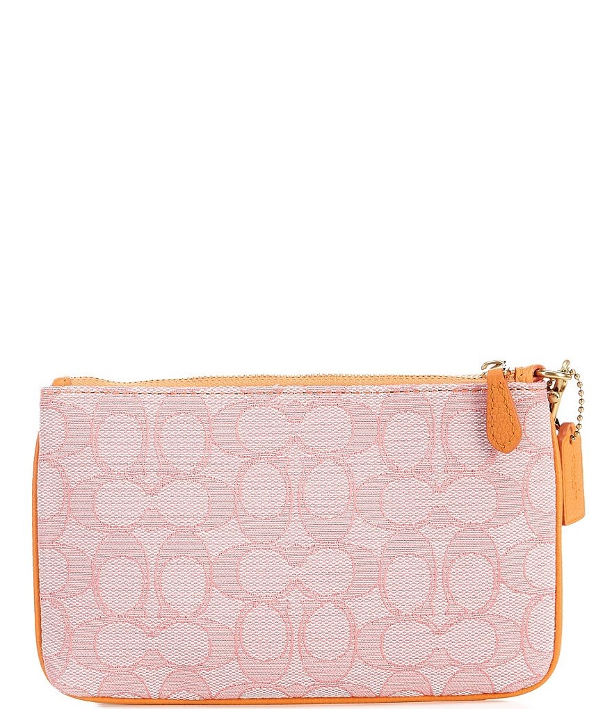 COACH Signature Jacquard and Pebble Leather Small Wristlet
