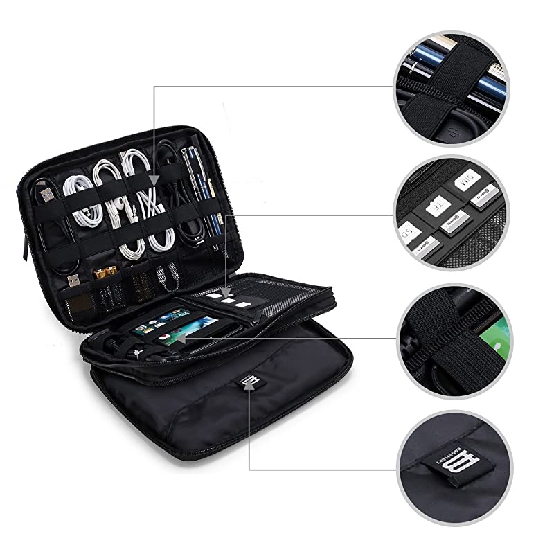 3Layer Travel Electronics Cable Organizer with Bag for 97 iPad Hard Drives Cables Charger Kindle Blue