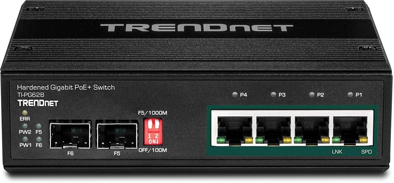 TRENDnet 6-Port Industrial Gigabit PoE+ DIN-Rail Switch, 12-56V, Alarm Relay, 2 Dedicated SFP Slots, IP30 Rated Housing, Lifetime Protection, TI-PG62B