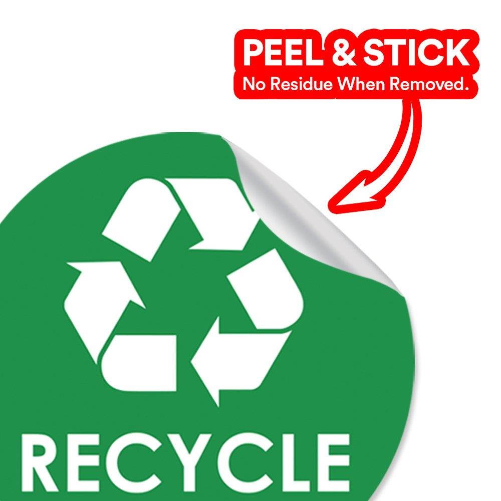 Recycle Trash Bin Logo Sticker - 4" x 4" - 20 PACK - Organize & Coordinate Garbage Waste from Recycling - Great for Metal Aluminum Steel or Plastic Trash Cans - Indoor & Outdoor - Home Kitchen Office