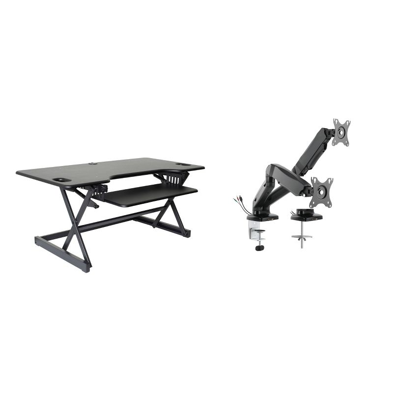 46" Large Adjustable Height Standing Desk Converter with Dual Monitor Mount Arm Bundle Black - Rocelco