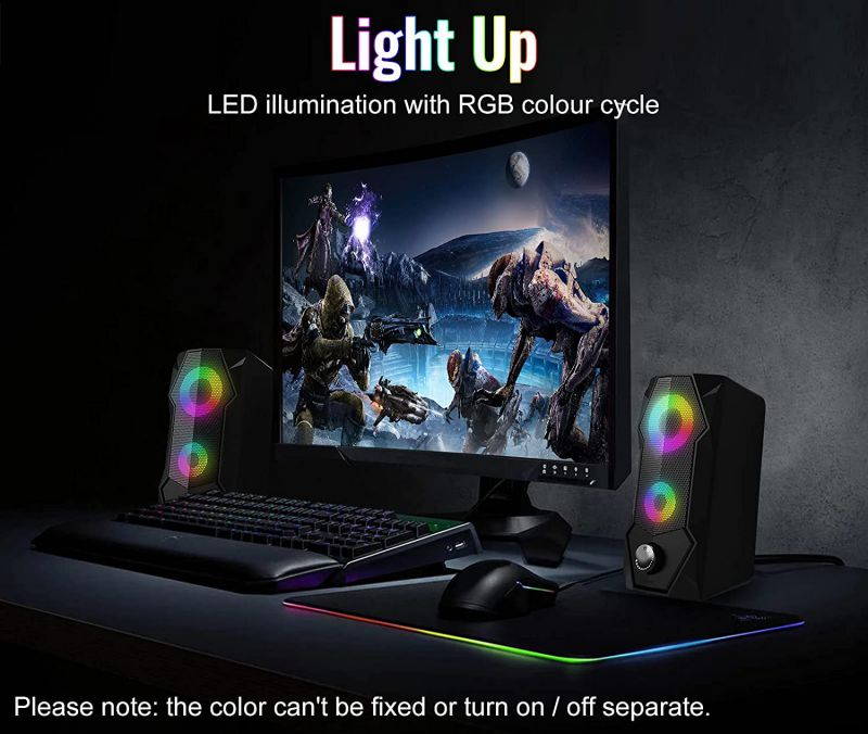 Computer Speakers  RGB Gaming Speaker PC 2.0 Wired USB Powered Stereo Volume Control Dual Channel Multimedia AUX 3.5mm for Laptop Desktop Tablet Phone Monitors