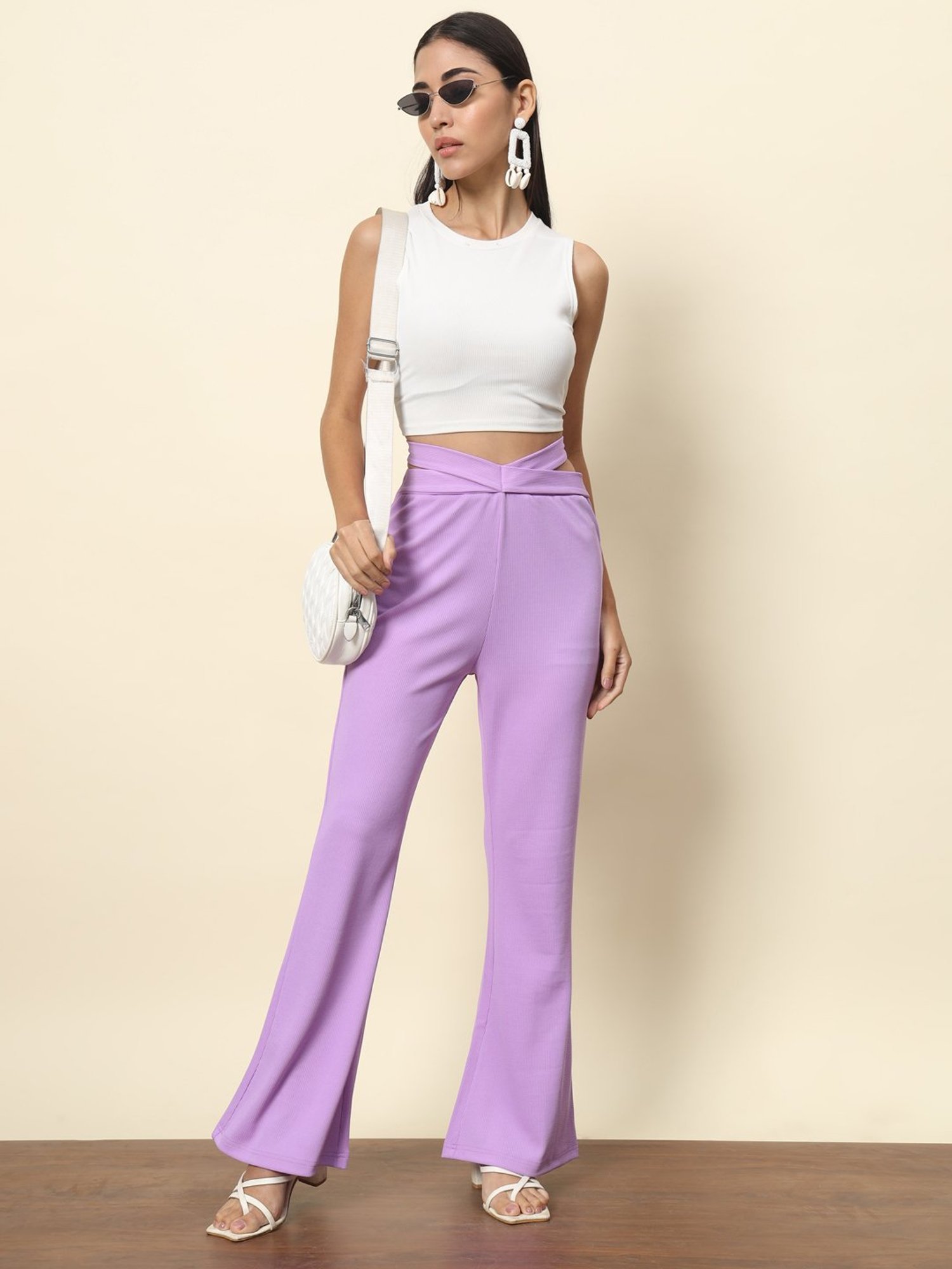 Trend Arrest Lilac Regular Fit High Rise Trousers
