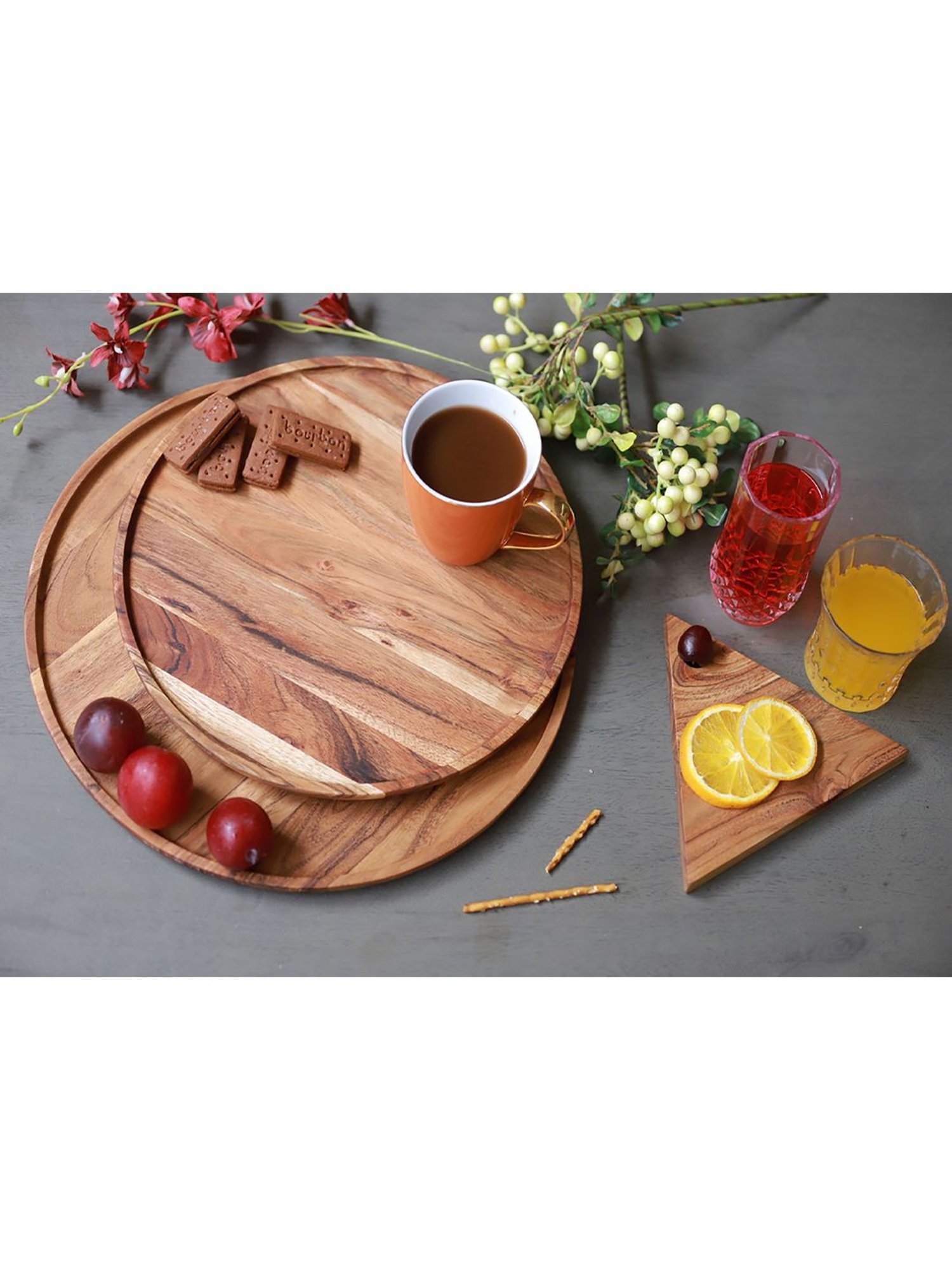 ICRAFT Sai Brown Acacia Wood Round Platter - Set of 1