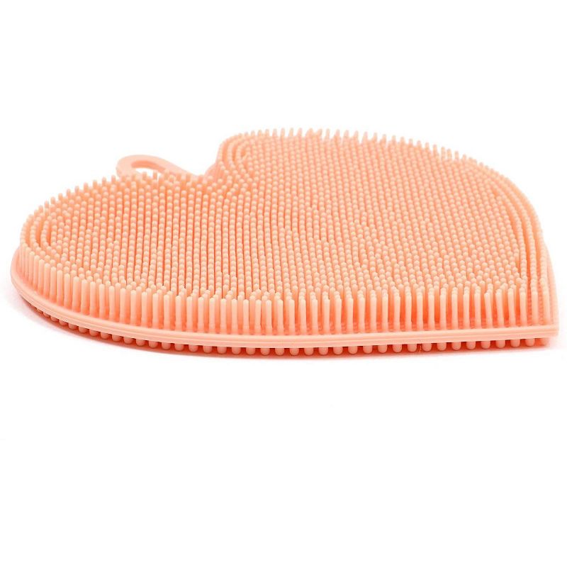4-Pack Silicone Sponge Scrubber Kitchen Dish Cleaning Washing Brush Trivet Pad, 4.8"x5" Pink Heart